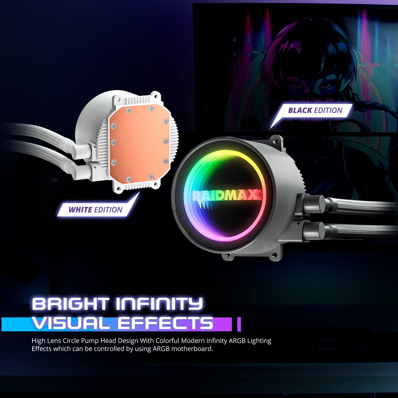 Raidmax Raidmax 360mm ARGB AIO CPU Liquid Cooler with 3 PWM Light Fans Compatible with Intel i5, i7, i9 and AMD ryzen CPU Socket, High-Performance Pump