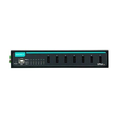 Moxa Moxa UPort 407-T w/o Adapter - 7 Ports Industrial-Grade USB Hub, Wide Temperature -40 to 85°C