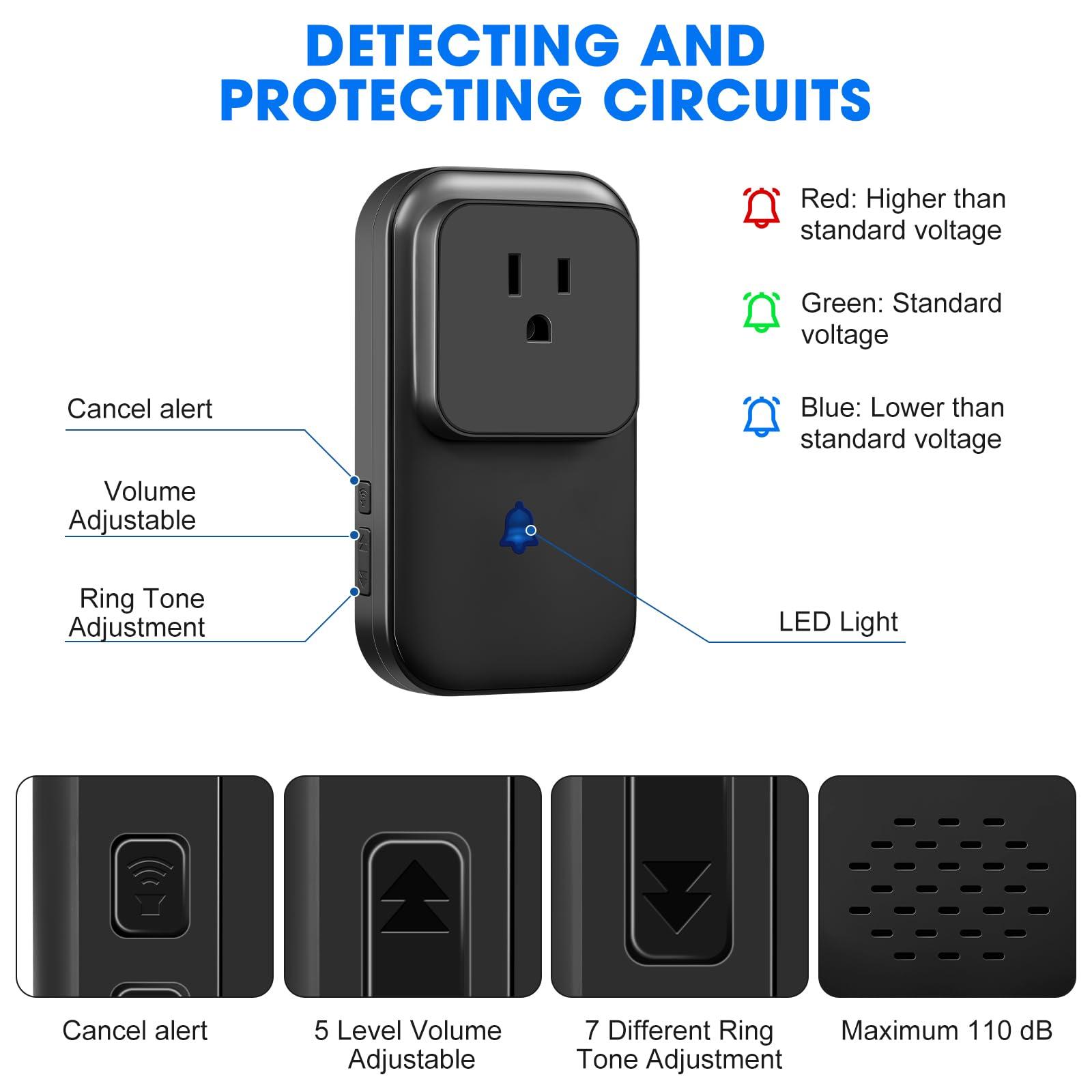 BCY hohipi Power Failure Alarm with LED Indicator,80-110dB Adjustable Freezer Alarm with 7Siren,Power Loss Alarm with Voltage Test,Power Outage Alarm Perfect for GFI/GFCI Trips,Refrigerator (1 Pack)