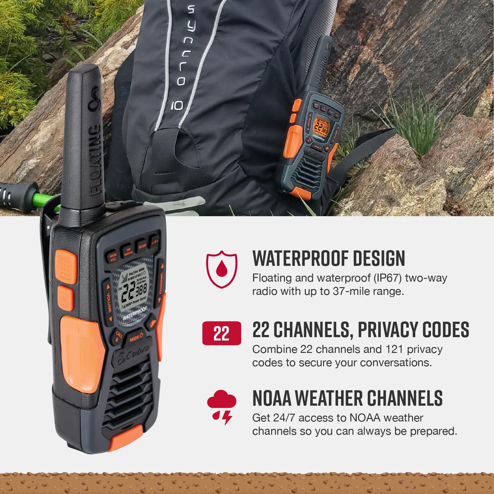 Cobra Cobra CXT10953PH-M Emergency Two-Way Radios, Waterproof Walkie Talkies, Up to 40 Mile Range, 22 Channels and NOAA Weather Channels, UHF/FM Ultra-Clear Reception, 3-Pack