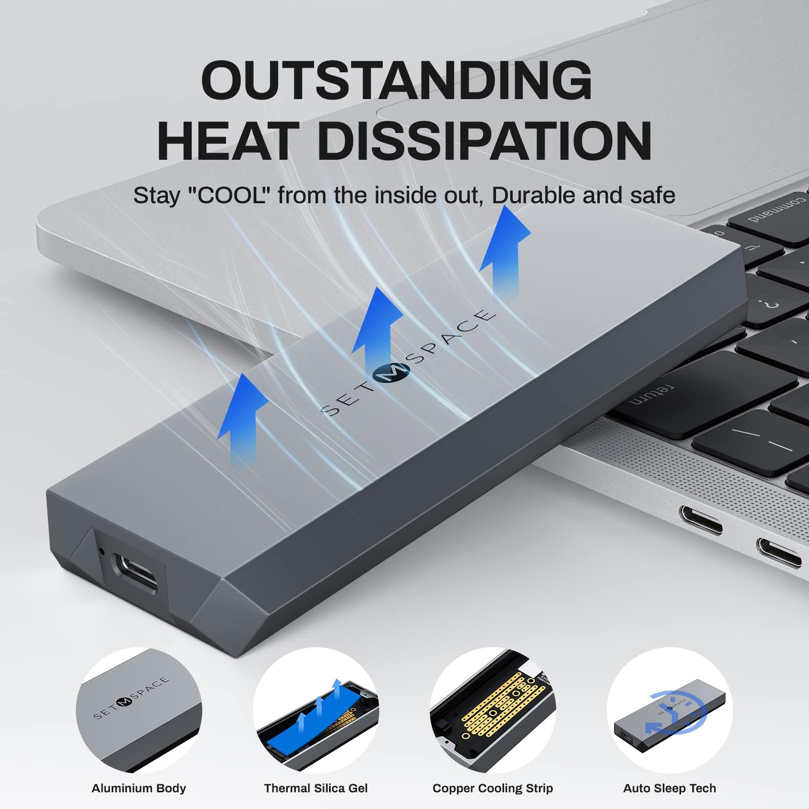 SETMSPACE NVME Enclosure ['Tough Guy' Quality], 20 Gbps M.2 Enclosure for M-Key PCIe NVME, Solid Aluminium Alloy SETMSPACE M.2 Enclosure with USBC/A Cable, Screw Fixed SSD Enclosure for 2230/2242/2260/2280-NEW