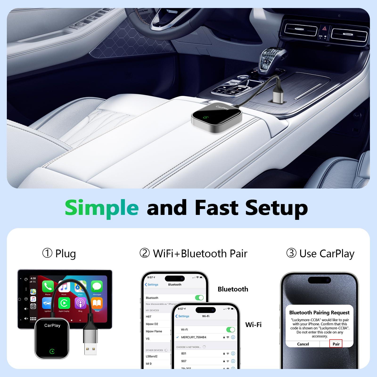 Baberson L Wireless CarPlay Adapter for iPhoneConvert Wired to Wireless Apple CarPlay AdapterMini Sizefor Cars with Built-in Car PlayStable and Fast Connection