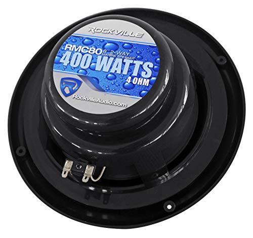 Rockville Rockville 4 RMC80B 8\" 1600w Marine Boat Speakers+8\" Wakeboards+6-Ch Amp+Wire Kit
