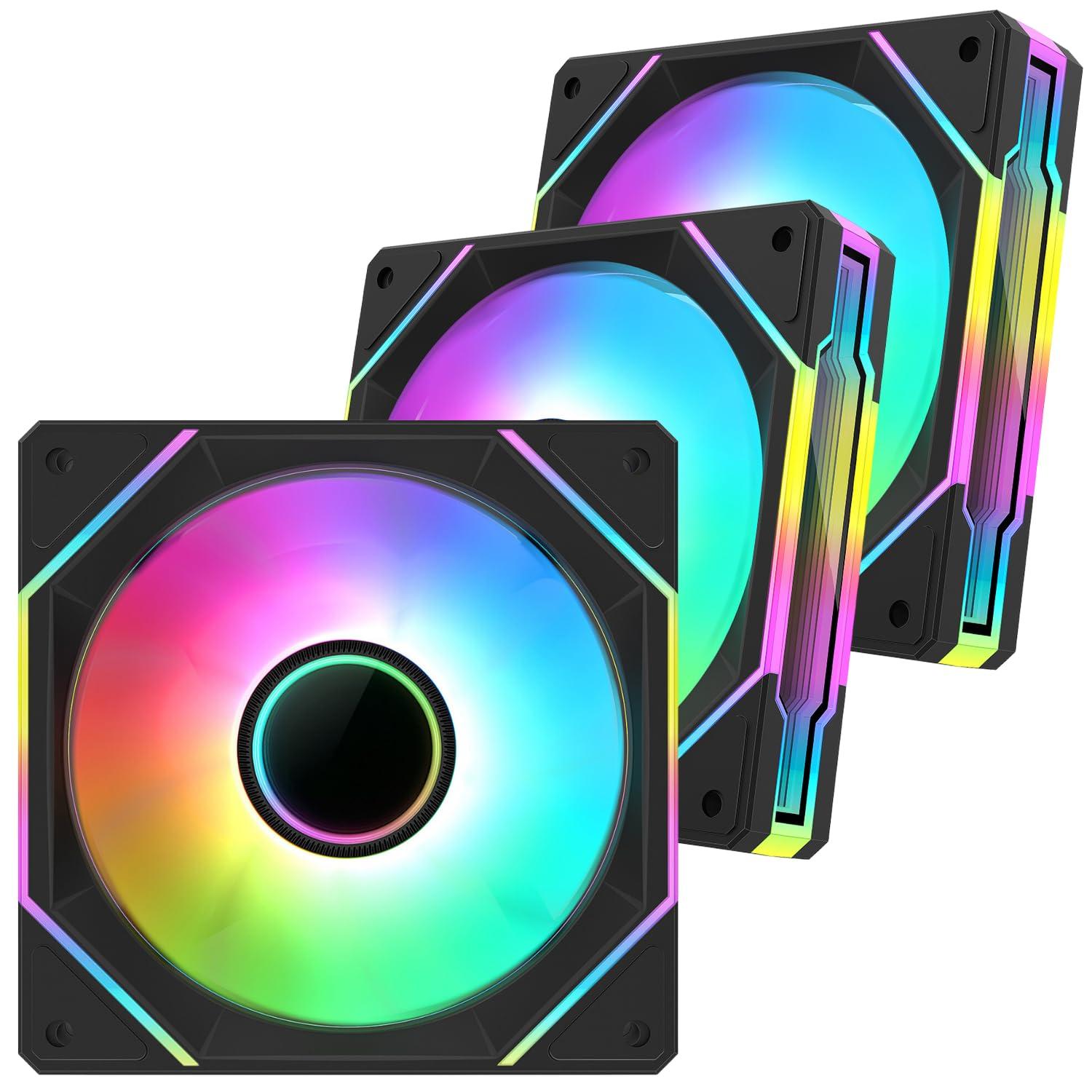 Cooler Power Cooler Power 120mm Black Mirror RGB Fans, Premium PC Fans, High Airflow, Ultra-Quiet Speed Control (PWM), Universal RGB SYNC(Aura, Fusion, Mystic) (Black, 3 Pack)