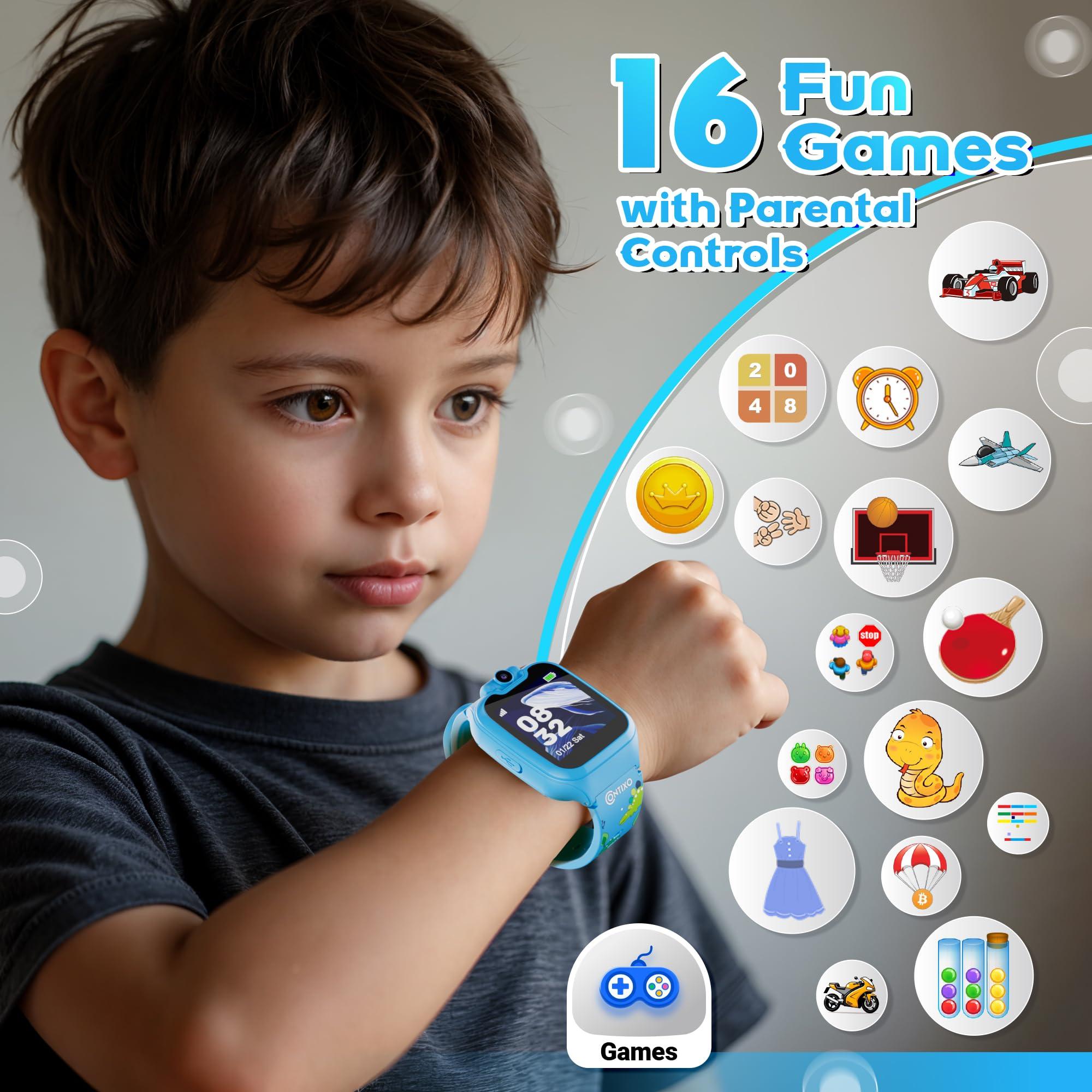 Contixo Contixo Kids Smart Watch-HD Touch Screen Educational Smartwatch with Camera, Video & Audio Recording, MP3 Music Player for Kids 3-12 Year Old Boys and Girls Children-Blue