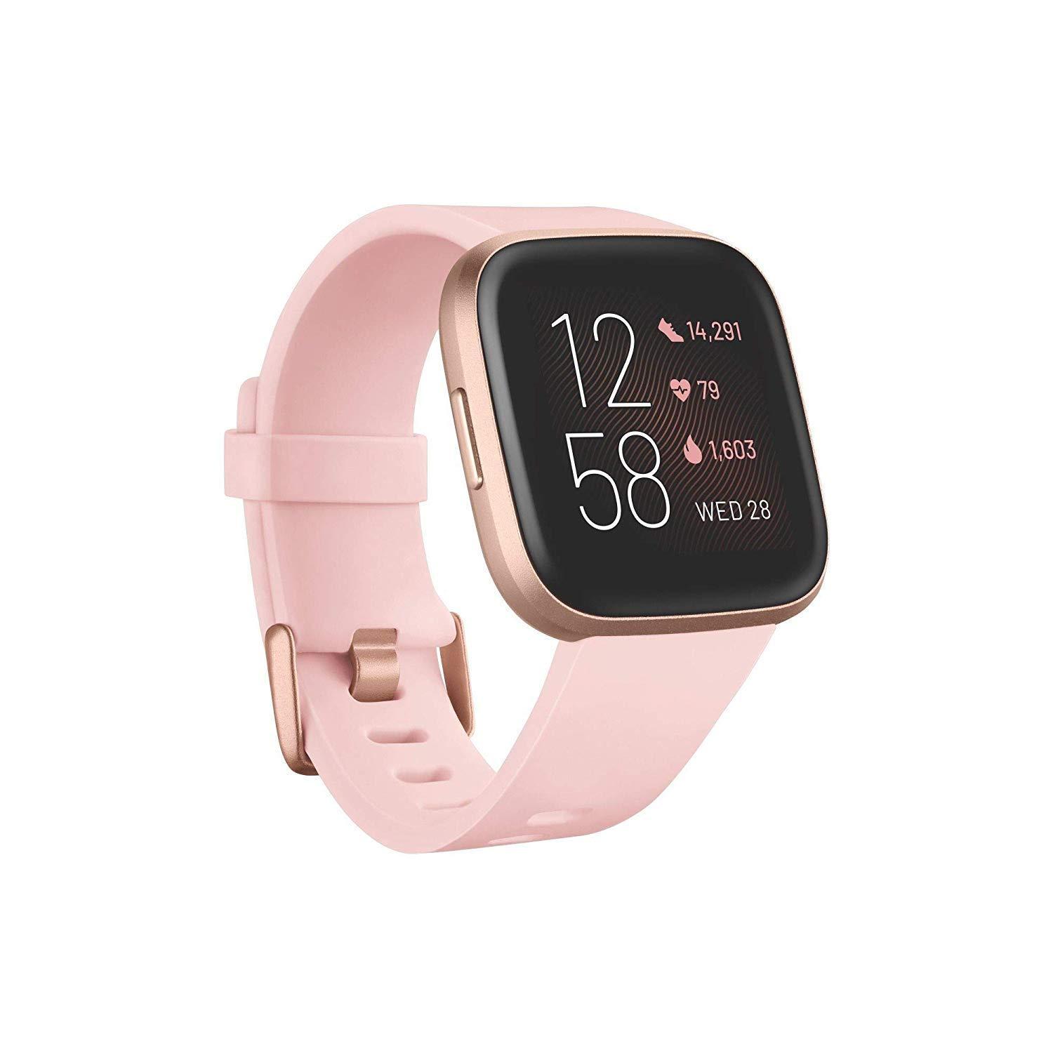 Fitbit Fitbit Versa 2 Health & Fitness Smartwatch with Heart Rate, Music, Alexa Built-in, Sleep & Swim Tracking, Petal/Copper Rose, One Size (S & L Bands Included) (Renewed)