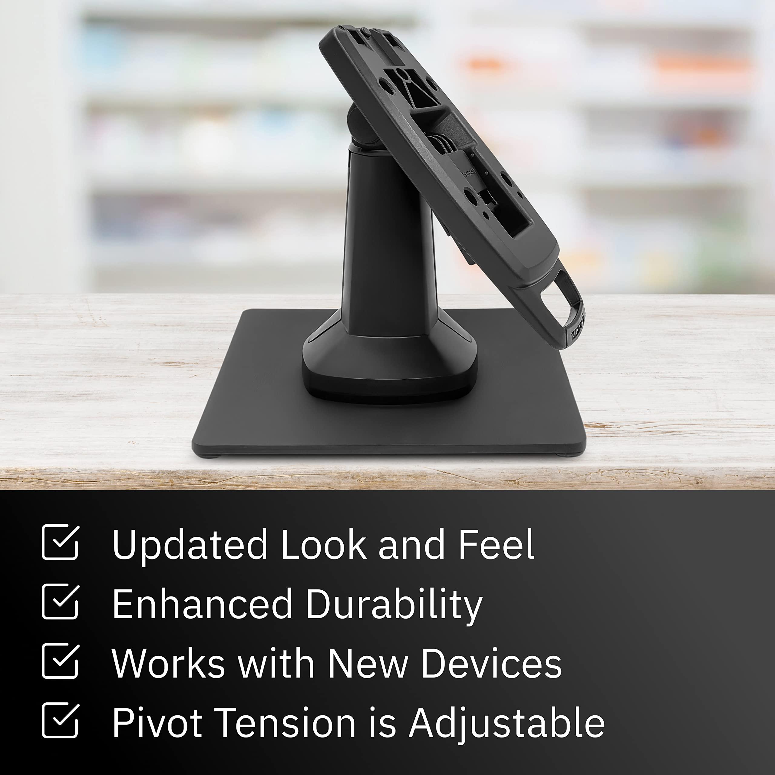 Tailwind ENS Tailwind Verifone Vx805 7" Latch and Lock Compact Pole Mount PIN Pad Stand with Full Device Protective Spill Cover and Square Freestanding Mobility Base Plate, Black