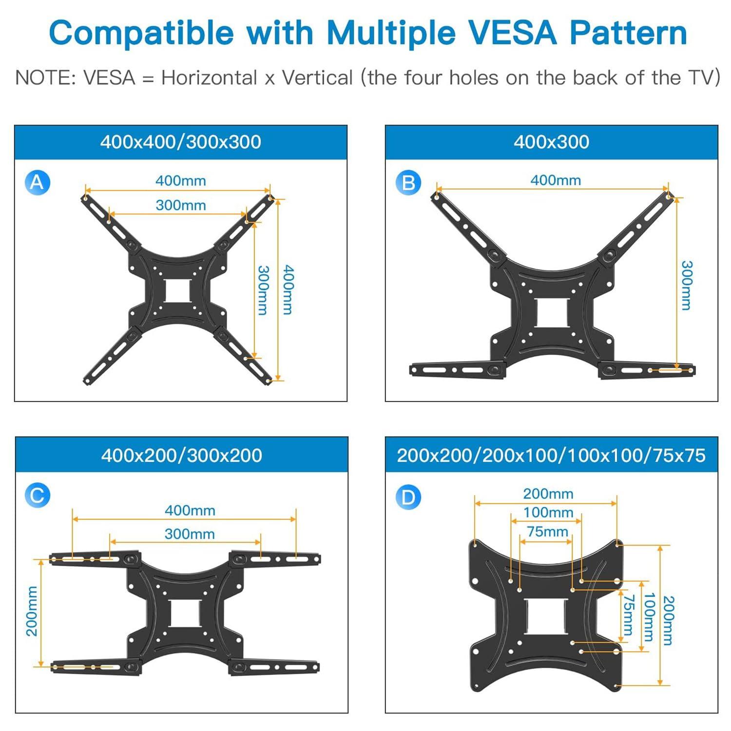 Pipishell Full Motion TV Wall Mount Bracket Articulating Arms Swivels Tilts Extension for Most 26-55 Inch LED LCD Flat Curved Screen TVs, Max VESA 400x400mm up to 66lbs by Pipishell