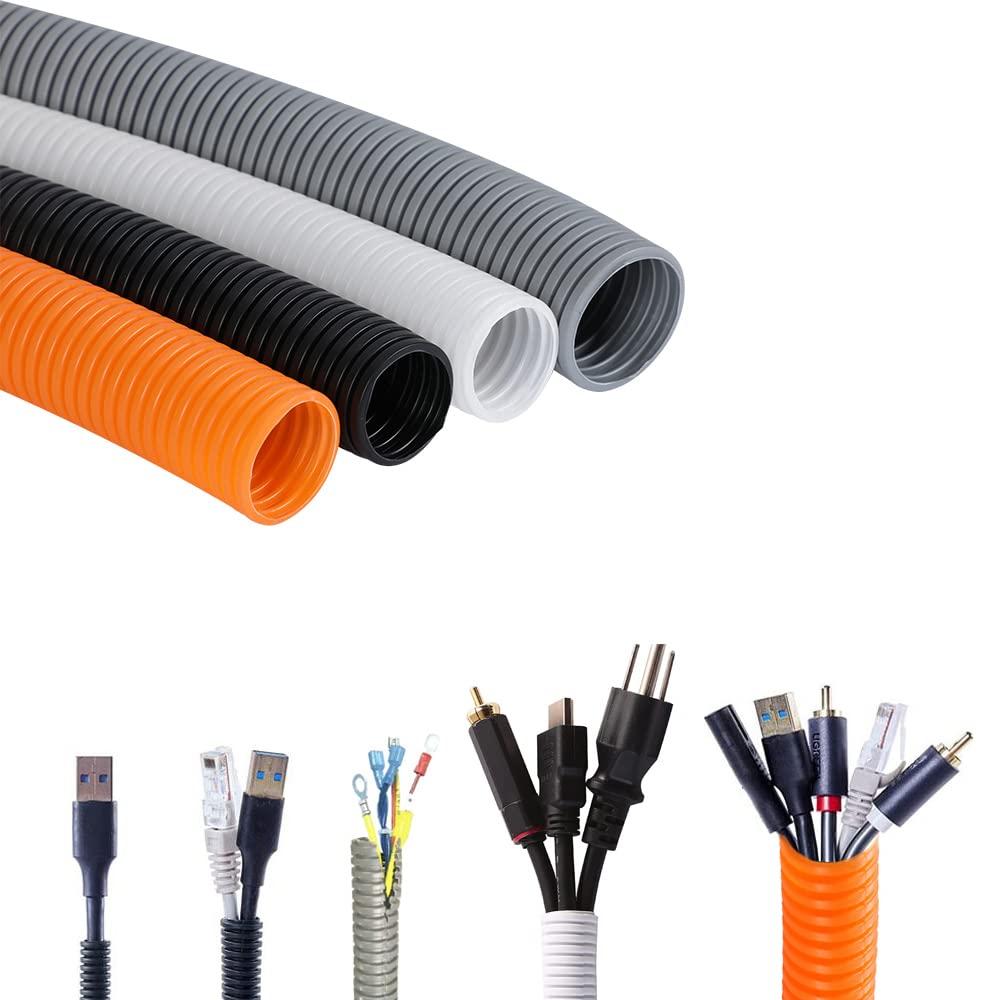 SKYPRO Split Loom Tubing Wire Conduit, White Corrugated Wire Tube Cable Protection Pipe Cable Tidy Tube for TV Cables, Electric Wire, Garden Lights (OD 28mm, 19.6 Ft)