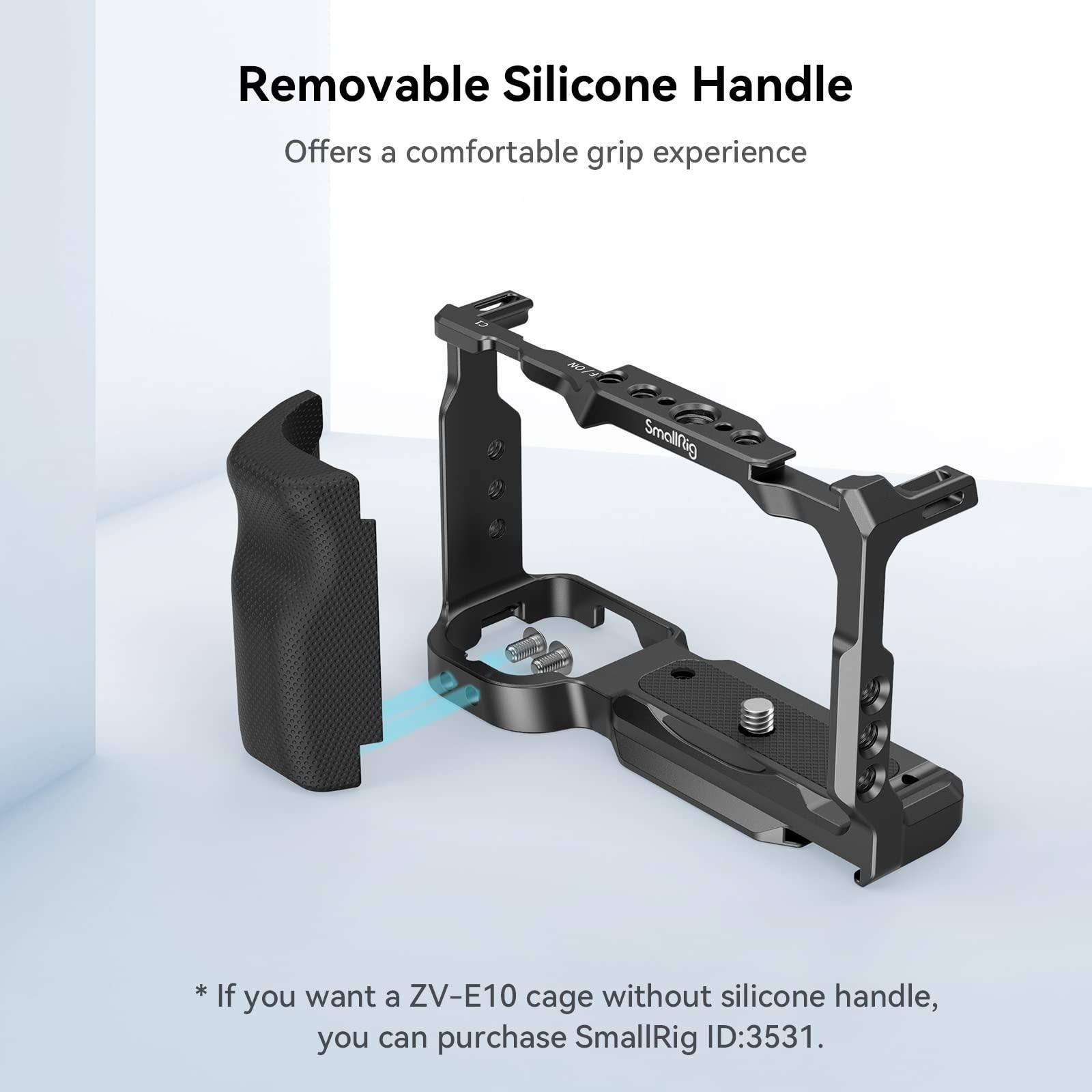 SMALLRIG SMALLRIG ZV-E10 Cage with Silicone Handle for Sony ZV-E10 and Rotatable NATO Side Handle, 360 Rotatable, Multiple Mounting Points