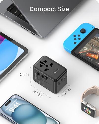 LENCENT LENCENT Universal Travel Adapter, GaN III 65W International Charger with 2 USB Ports & 3 USB-C PD Fast Charging, All in One Outlet Adaptor for iPhone,Laptops, Type A/C/G/I (USA/UK/EU/AUS)