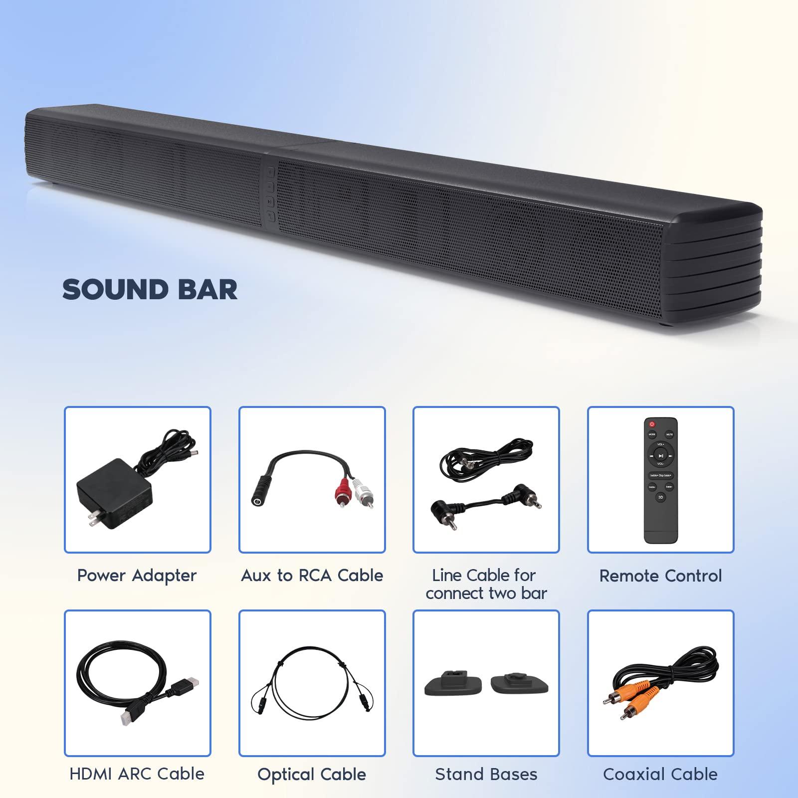 GEOYEAO GEOYEAO Sound Bar, Bass Speakers for Smart TV with Dual Subwoofer 3D Surround Sound System, 32 Inch 2.2CH Home Theater Audio Soundbar, HDMI ARC Connection, 2 in 1 Detachable & Wall Mountable