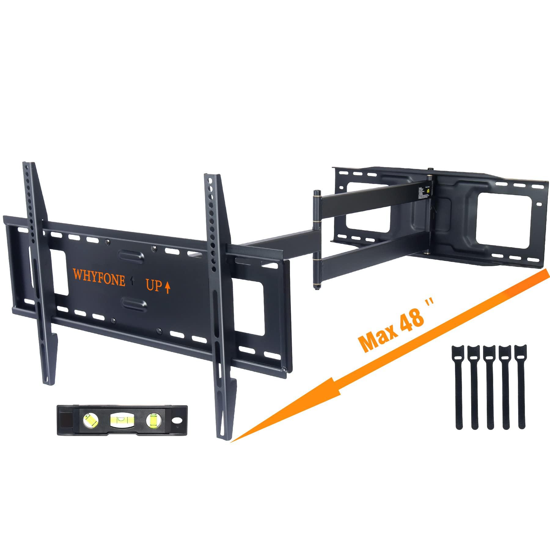 WHYFONE 48\'\' Extension Long Arm TV Wall Mount, WHYFONE Large TV Heavy Duty Full Motion TV Wall Mount Swivel Tilt Level Articulating, 37-80\'\'TV, Max VESA 600x400mm, 16\'\'18\'\'24\'\' Wood Studs/Concrete/Brick Wall