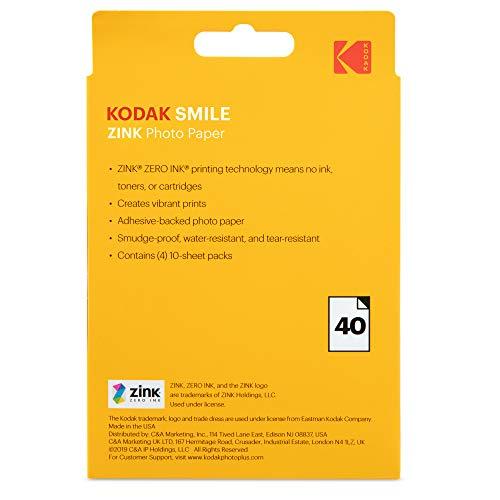 Zink Kodak 3.5x4.25 inch Premium Zink Print Photo Paper (40 Sheets) Compatible with Kodak Smile Classic Instant Camera