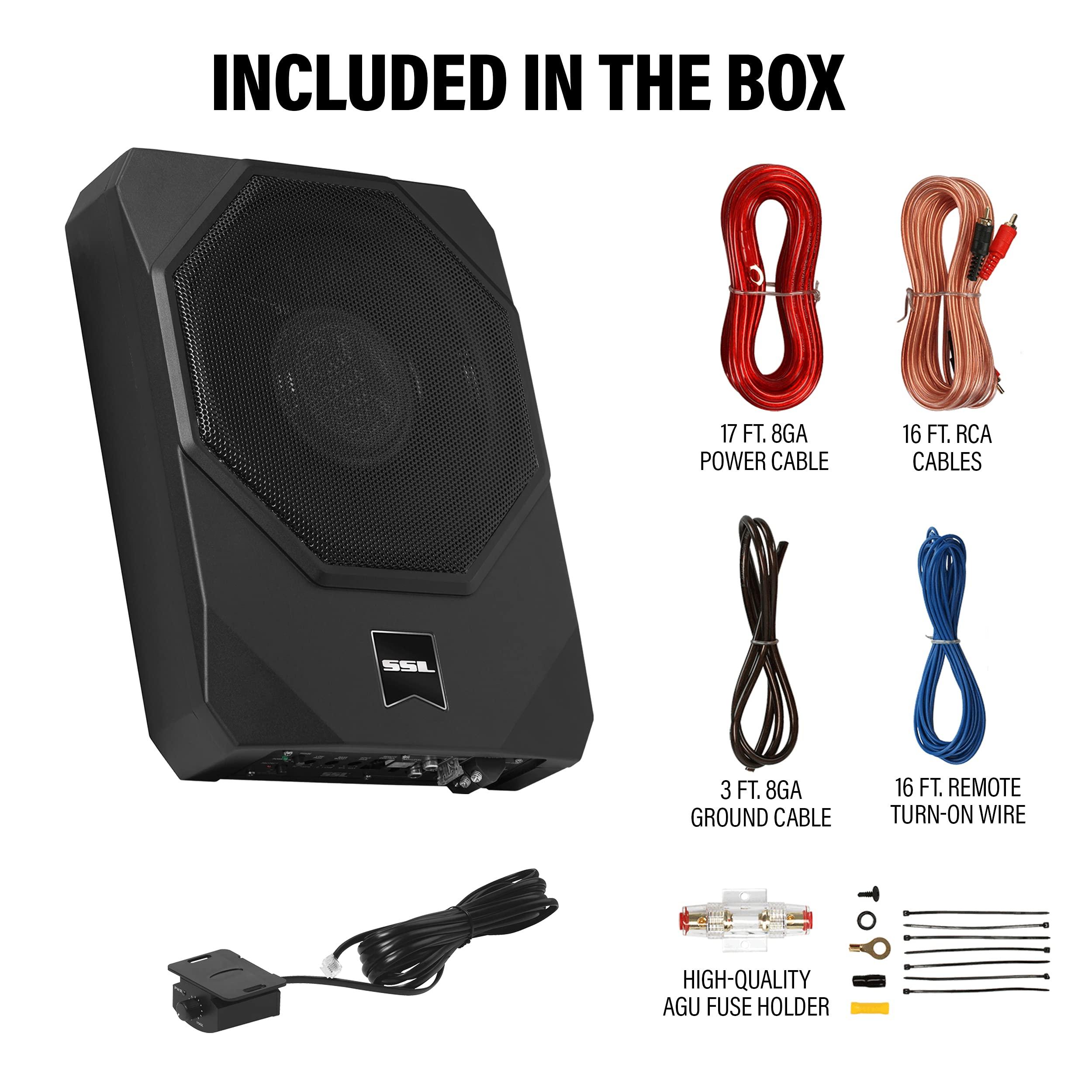 Sound Storm Laboratories Sound Storm Laboratories US10K 10 Inch Powered Under Seat Car Subwoofer - 1000 Watts Max, Dual 4 Ohm Voice Coil, 8 Gauge Amp Installation Kit
