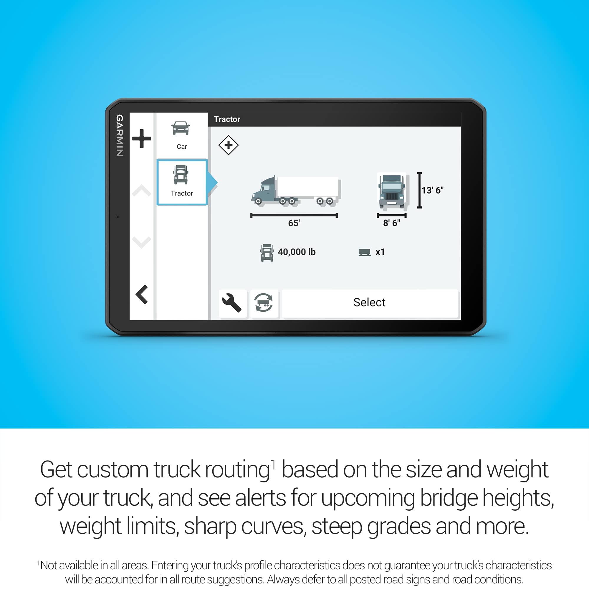 Garmin Garmin dezl OTR810, Large, Easy-to-Read 8 GPS Truck Navigator, Custom Truck Routing, High-Resolution Birdseye Satellite Imagery, Directory of Truck & Trailer Services, Black (Renewed)