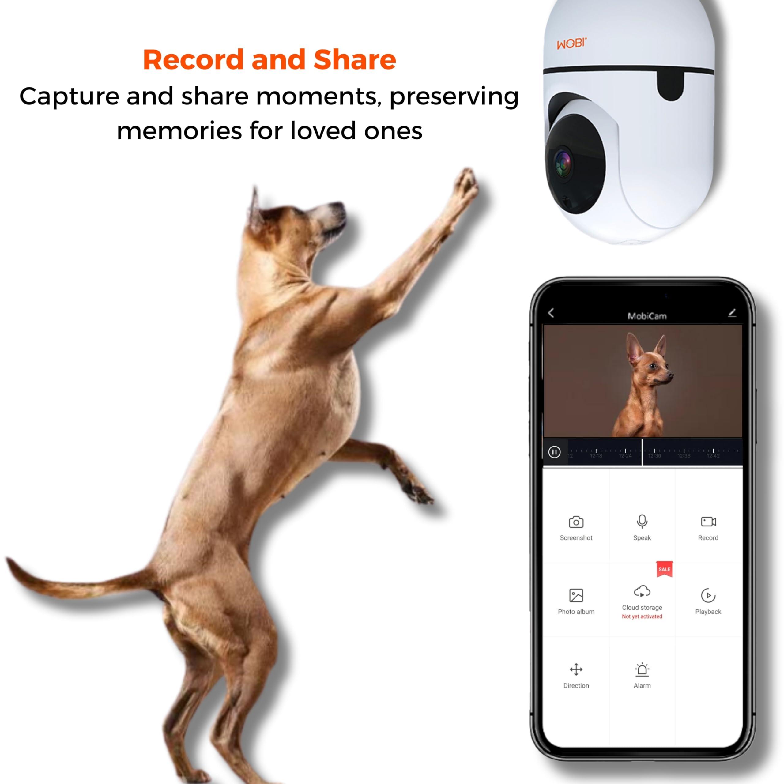 MOBI MOBI MobiCam HDX Wi-Fi Pan & Tilt Smart Pet Monitoring Camera, Pet Video Monitor, Night Vision IP Camera, Motion Detection, Full HD, Two-Way Audio, Remote View & Recording with Free Smart App