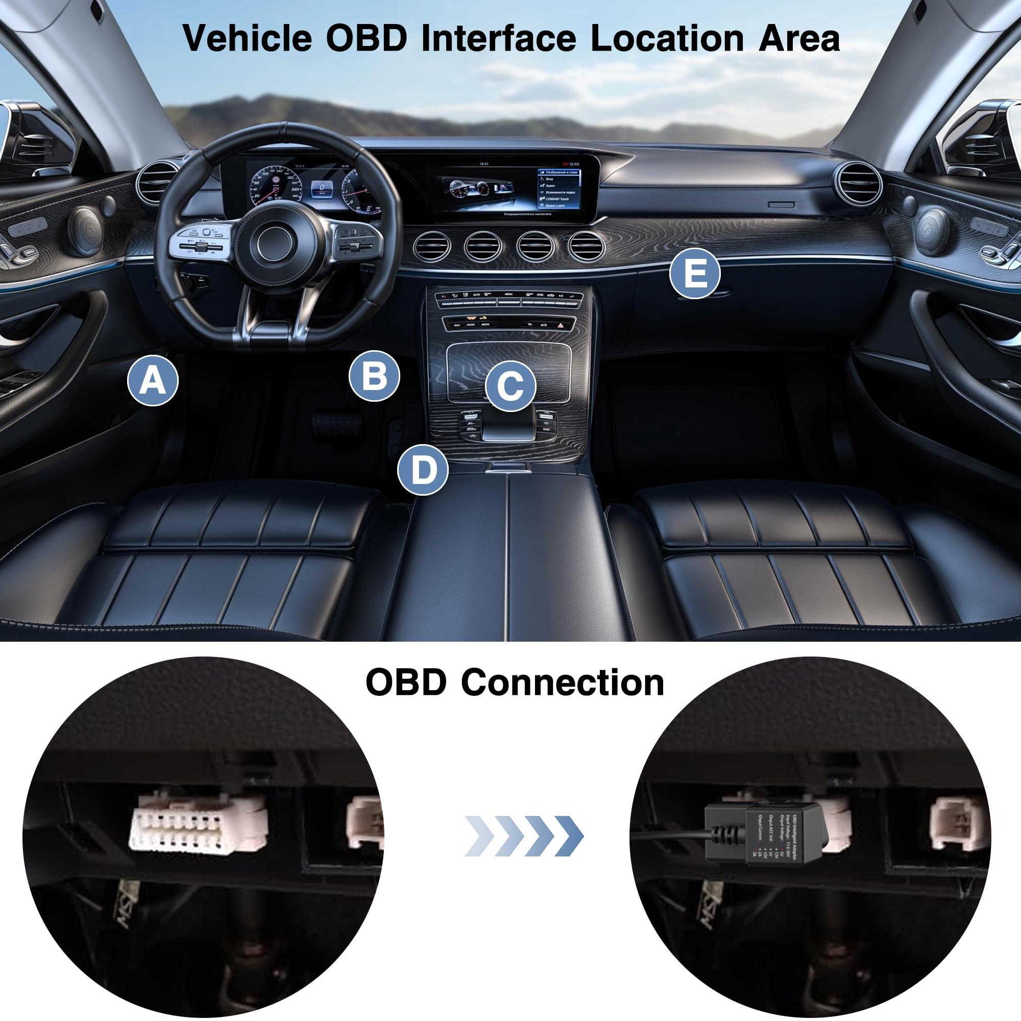 Plozoe OBD Constant Power Cable for Dash Camera,Compatible with Garmin Dash Cam,OBDII Adapter Cable with dual USB Interfaces,24 Hours Surveillance/Acc Mode with Low Voltage Protection 11.6-36V to 5V 3A