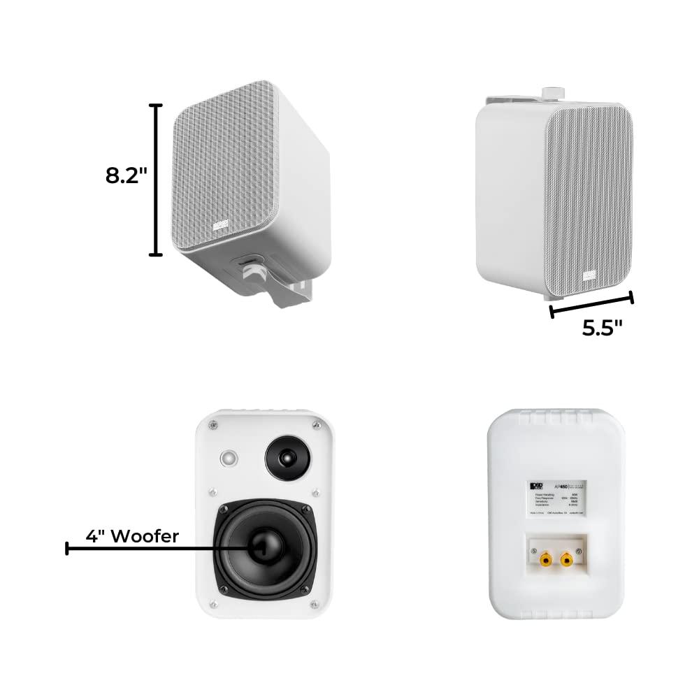 OSD Audio OSD 4" Outdoor Patio Speaker Pair 80W, IP54 Weather Resistant, Aluminum White AP450