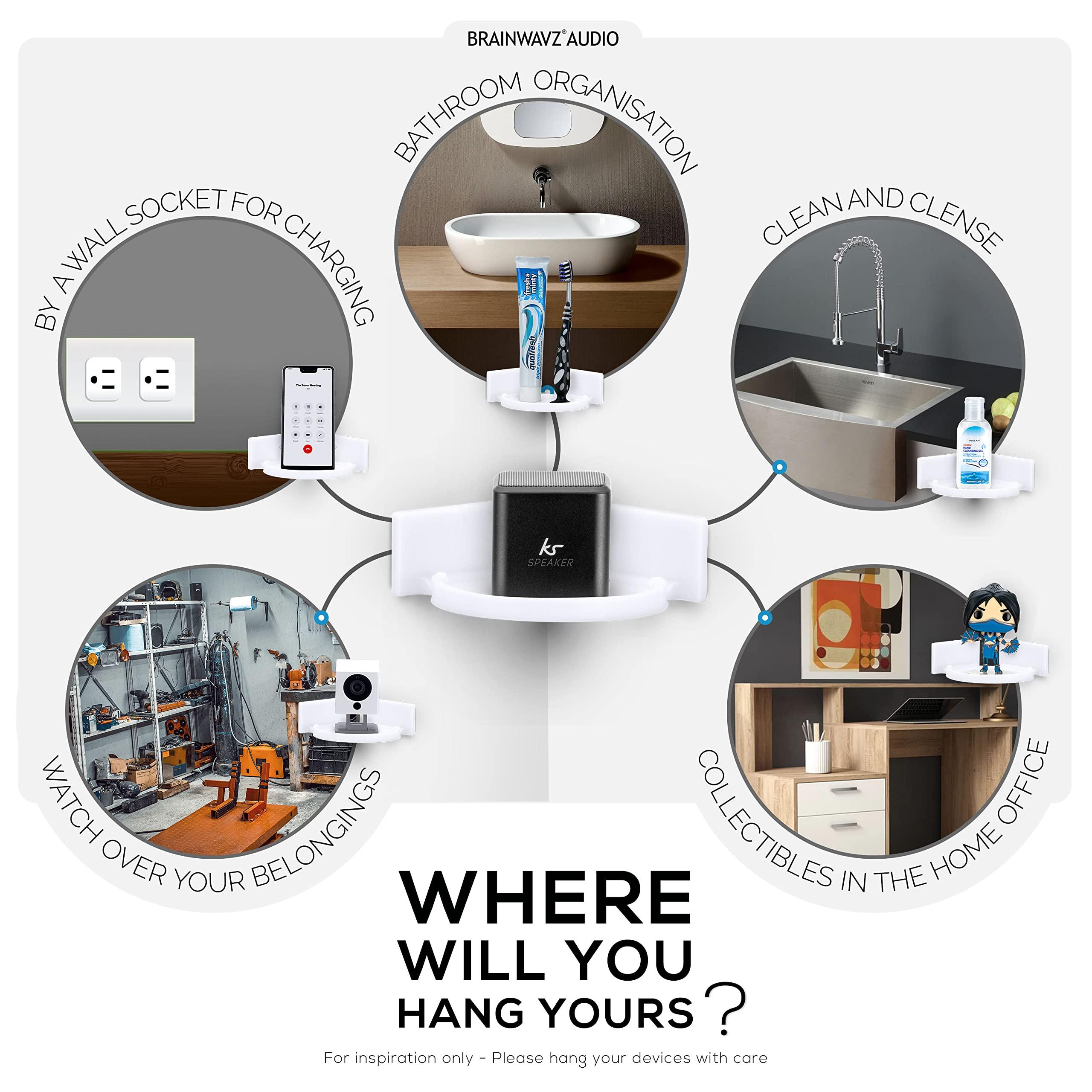 BRAINWAVZ Mini Circular Corner Shelf Mount for Security Cameras, Baby Monitors, Speakers, Plants & More, Universal Holder, Strong Adheasive, No Mess, Screwless by Brainwavz (White)