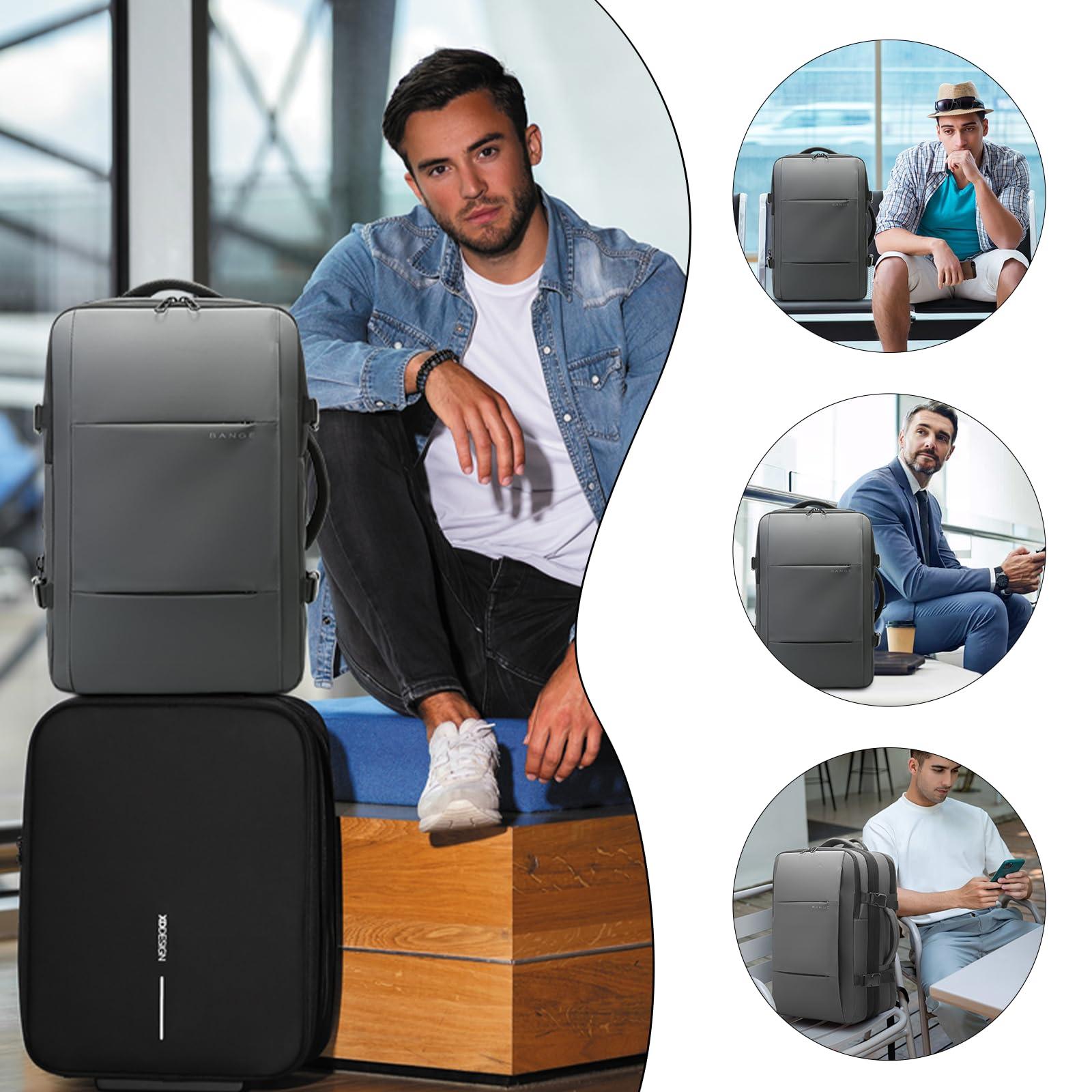 BANGE BANGE Backpack with Anti-Theft Vacuum Compression Travel Backpack,Expandable Backpacks with Pump for Airplanes