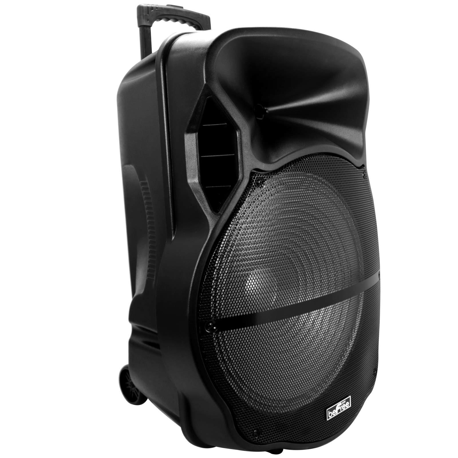 beFree Sound beFree Sound 18 Inch Bluetooth Portable Rechargeable Party Speaker with Sound Reactive LED Party Lights, USB/SD, Microphone/Guitar Inputs and FM Radio