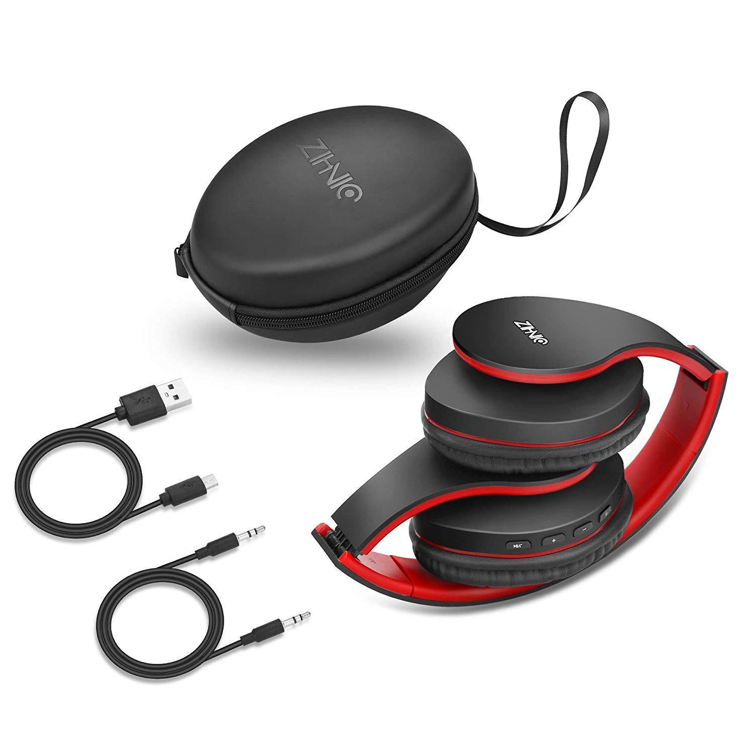 ZIHNIC ZIHNIC Bluetooth Headphones Over-Ear, Foldable Wireless and Wired Stereo Headset Micro SD/TF, FM for Cell Phone,PC,Soft Earmuffs &Light Weight for Prolonged Wearing (Black/red)