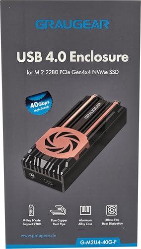 GRAUGEAR GRAUGEAR 40Gbps M.2 NVMe SSD Enclosure, USB4 NVMe SSD Enclosure with Cooling Fan and Dual-Pipe Heatsink Aluminum, Thunderbolt 4/3, ASM2464PD Chip