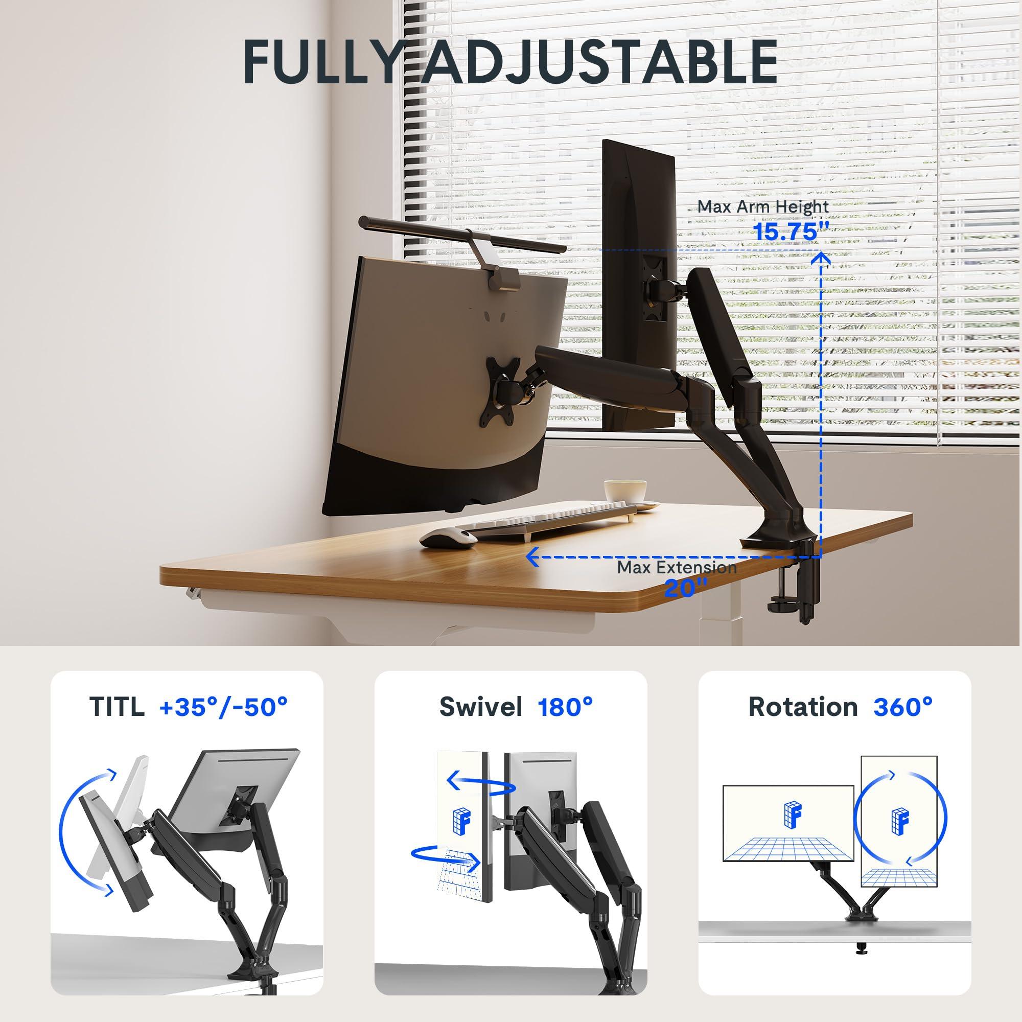 FLEXISPOT FlexiSpot Dual Monitor Stand for Desk Adjustable Spring Monitor Arm Desk Mount Hold up to 3.3 to 11lbs Vesa Dual Monitor Mount with C Clamp for 10 to 27 Inch Computer Screens