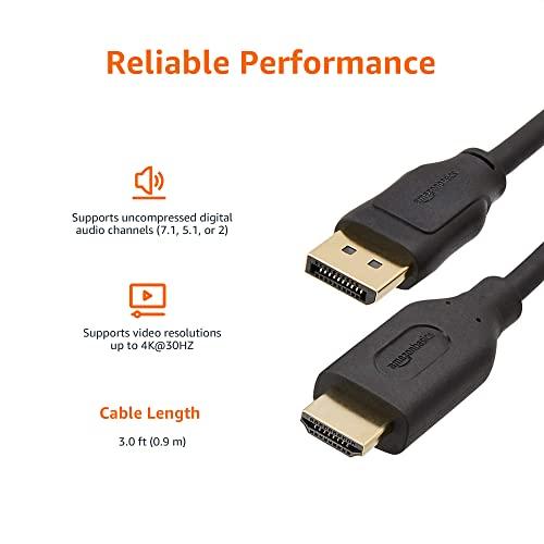 Amazon Basics Amazon Basics DisplayPort (Source) to HDMI (Display) Cable, Uni-Directional, 3 Foot, Black