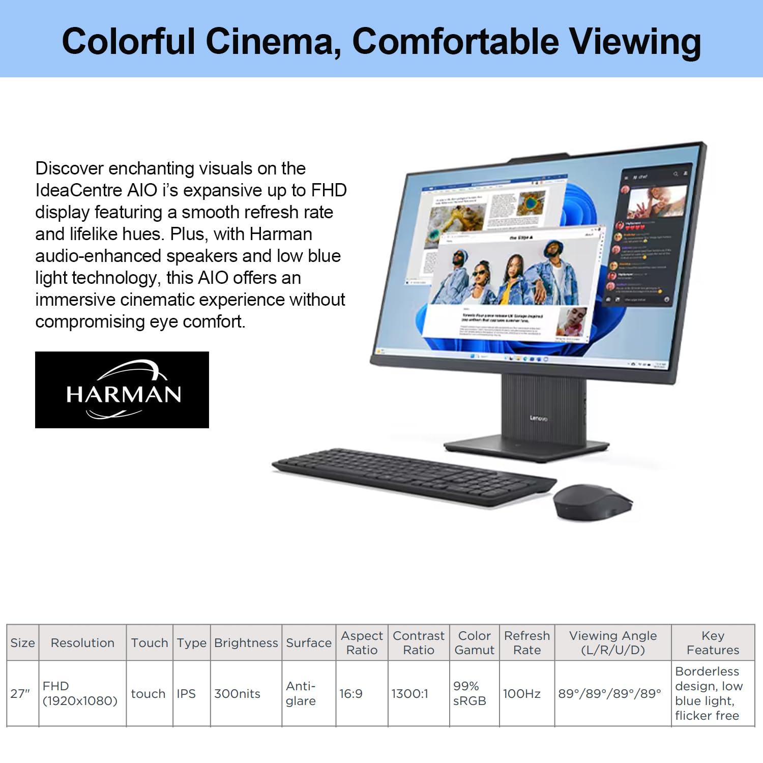 Lenovo Lenovo 2024 IdeaCentre I All-in-One, 27\" FHD Touchscreen 100Hz, Intel Core i5-13420H, 16GB DDR5 RAM, 512GB SSD, Wireless Charging Base, Wireless KB & Mouse, Wi-Fi 6, Windows 11 Home, Grey