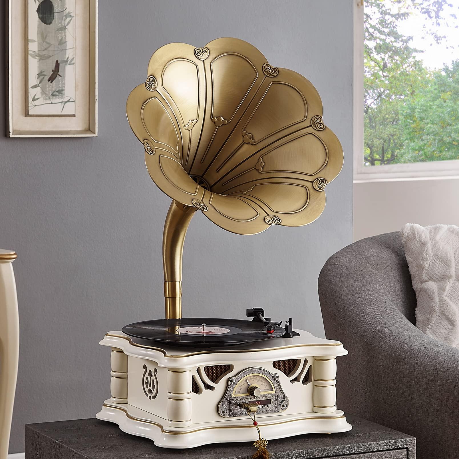 Artisam Gramophone Record Player Vintage,Retro Phonograph Vinyl Record Player,Horn Vinyl Tocadiscos DJ Turntable,Gramophone Bluetooth Speaker with USB Audio for Home/Villas/Restaurants/Parties/Classical Fans