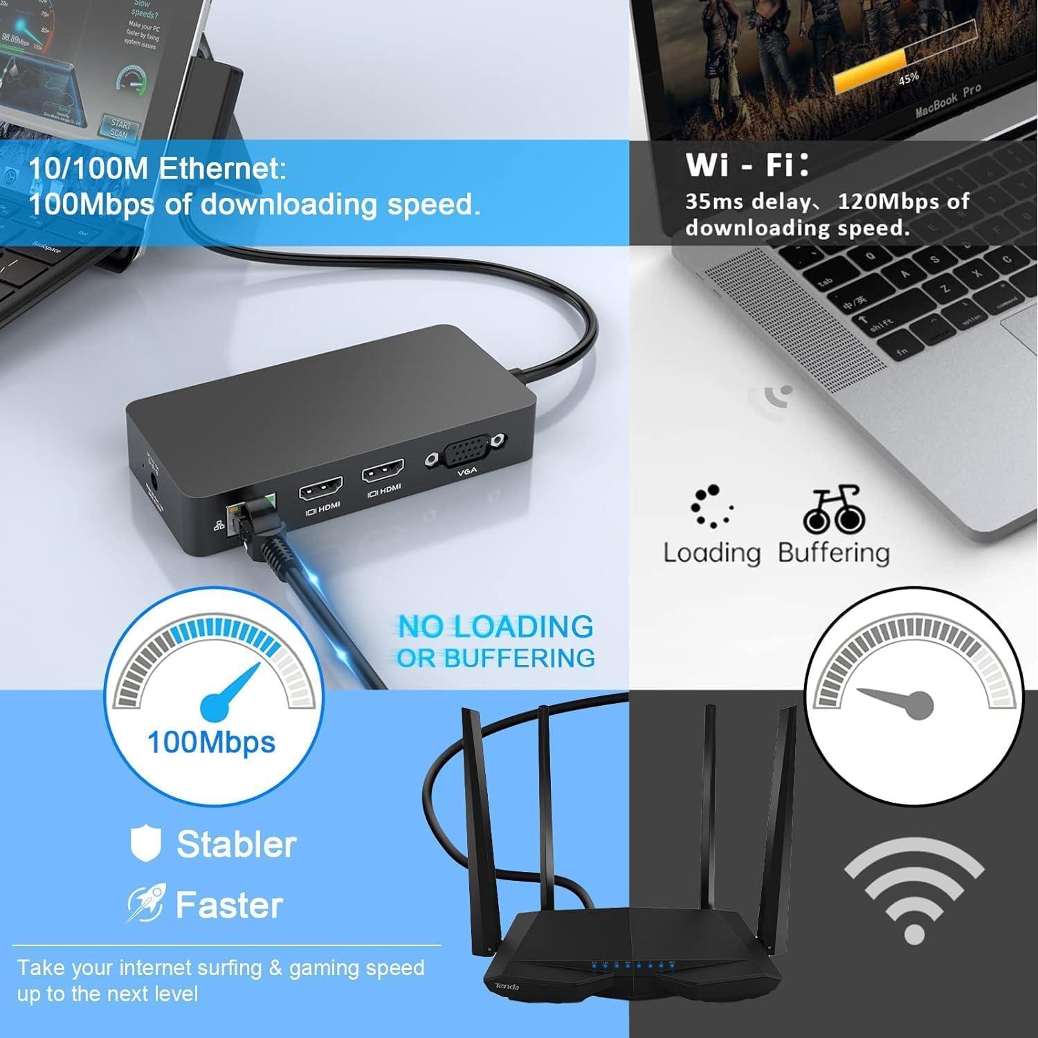 MTAKYI Microsoft Surface Dock Triple Display with Power Supply,12 in 1 Surface Pro Docking Station Dual 4K HDMI+VGA for Surface Pro 9/8/X/7/6/5/4/3, Surface Laptop go/5/4/3/2/1, Surface Book 3/2/1