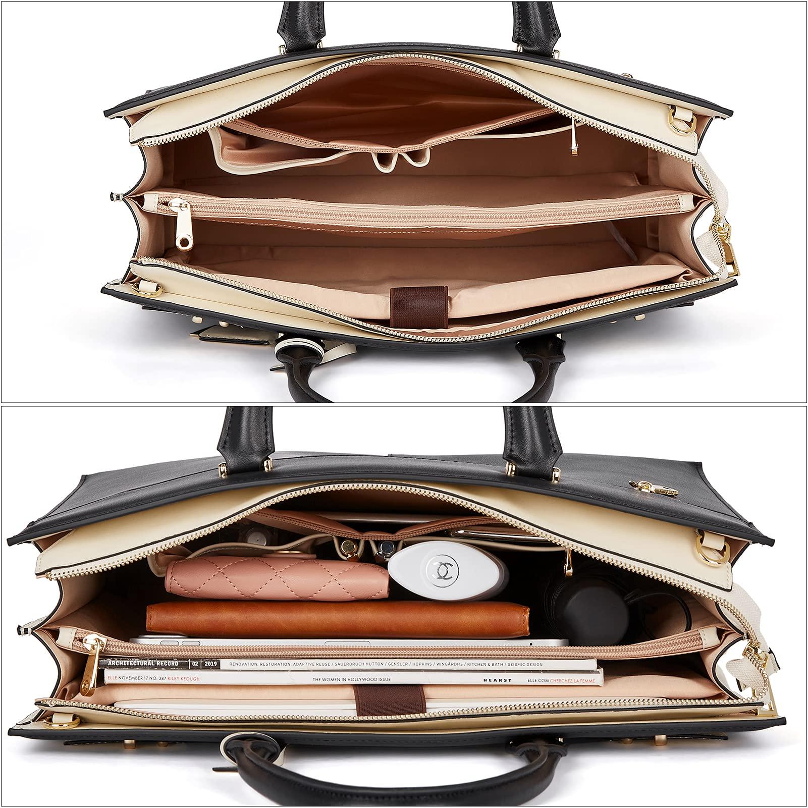 BOSTANTEN BOSTANTEN Briefcase for Women Leather Laptop Briefcase Shoulder Work Tote Bag Purse 15.6 Inch Black