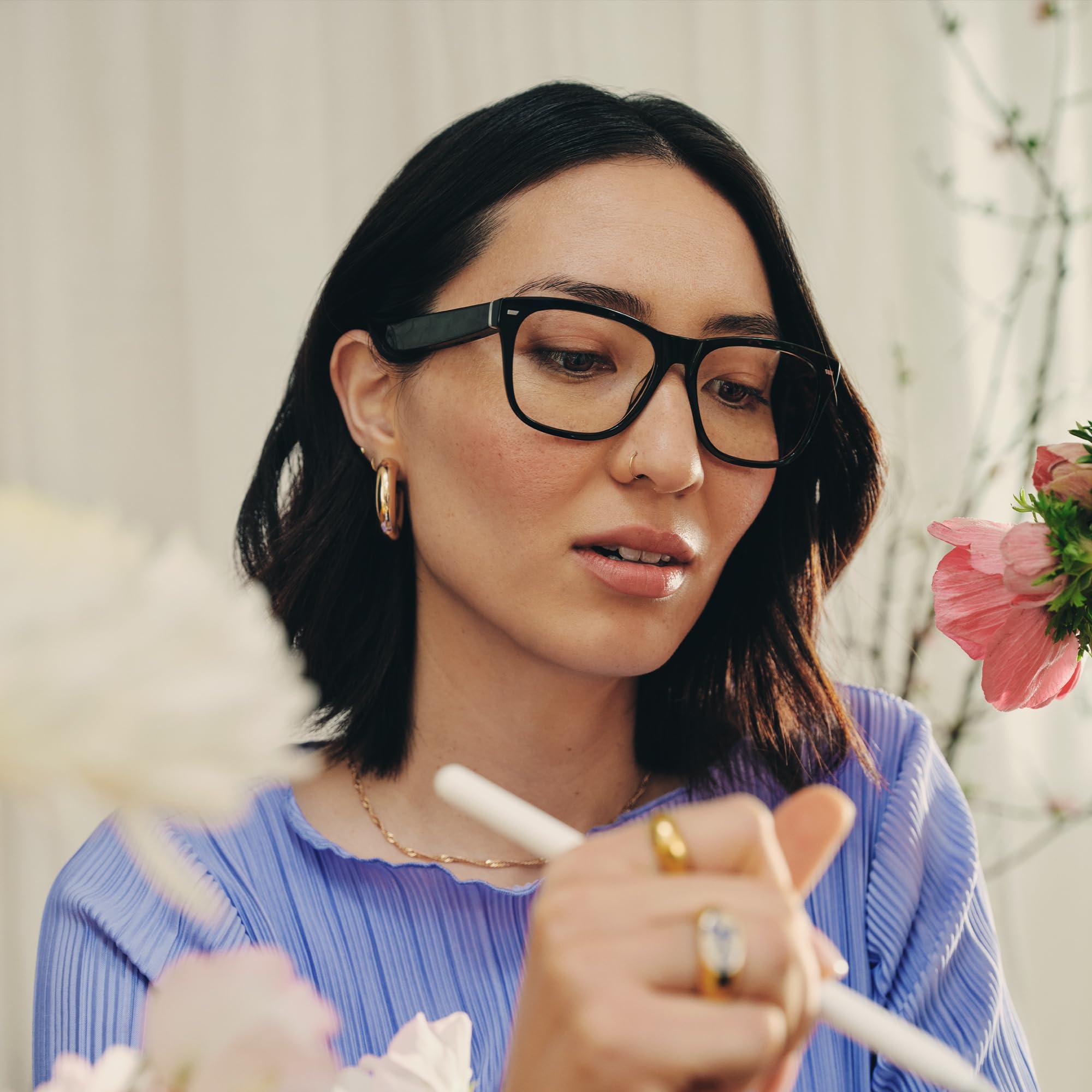 Amazon Amazon Echo Frames, an Alexa device (newest model), Smart glasses with Alexa, Square frames in Classic Black with blue light filtering lenses