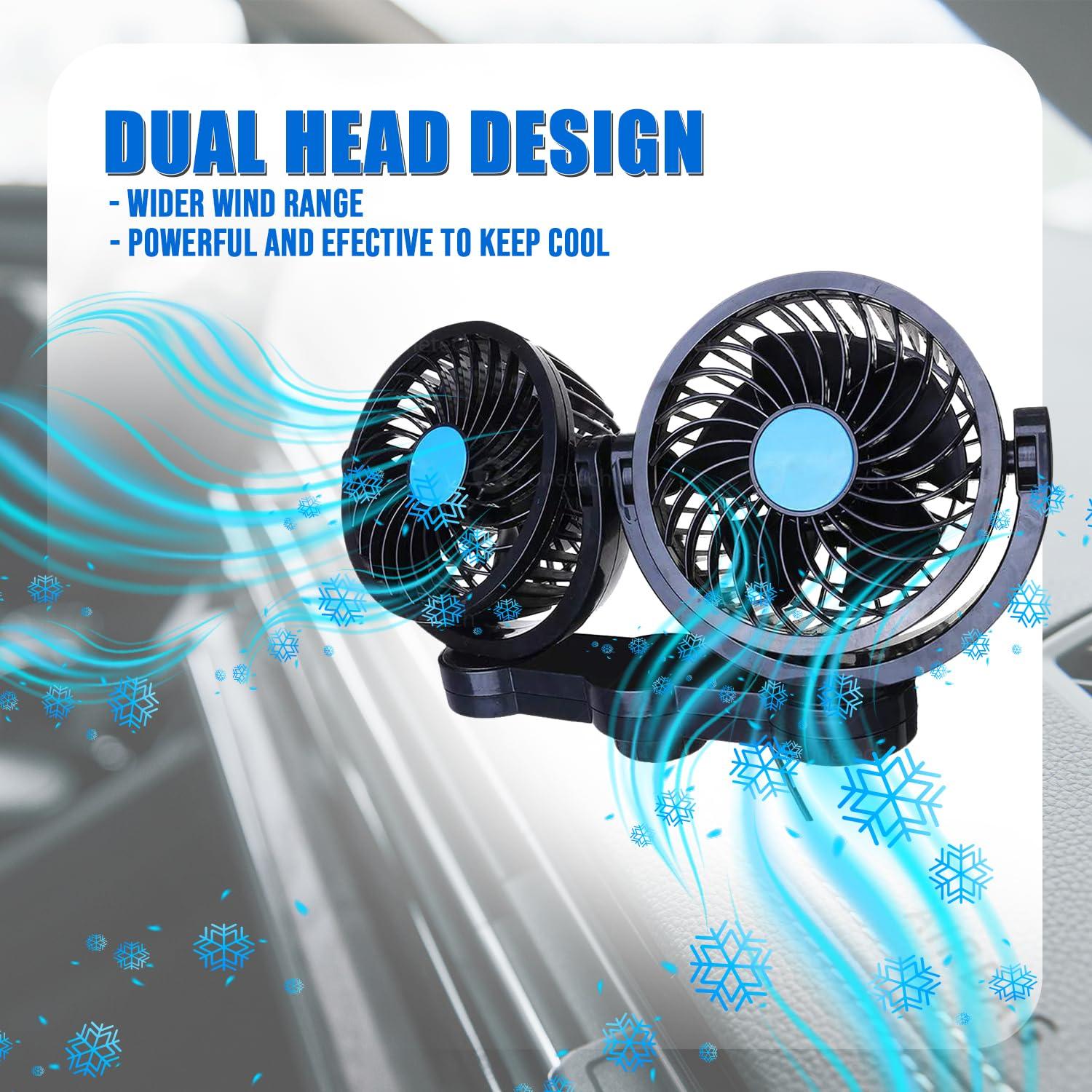 Zone tech ZONETECH Car Cooling Air Fan 12V- Dual Head Car Auto Electric Cooling Air Fan for Rear Seat (Black 1 pack)