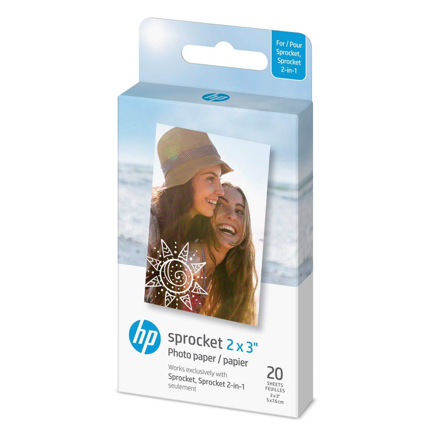 HP HP Sprocket Portable 2x3 Instant Photo Printer (Luna Pearl) & Sprocket Portable 2x3 Instant Photo Printer (Blush) & Sprocket 2x3 Premium Zink Sticky Back Photo Paper (20 Sheets)