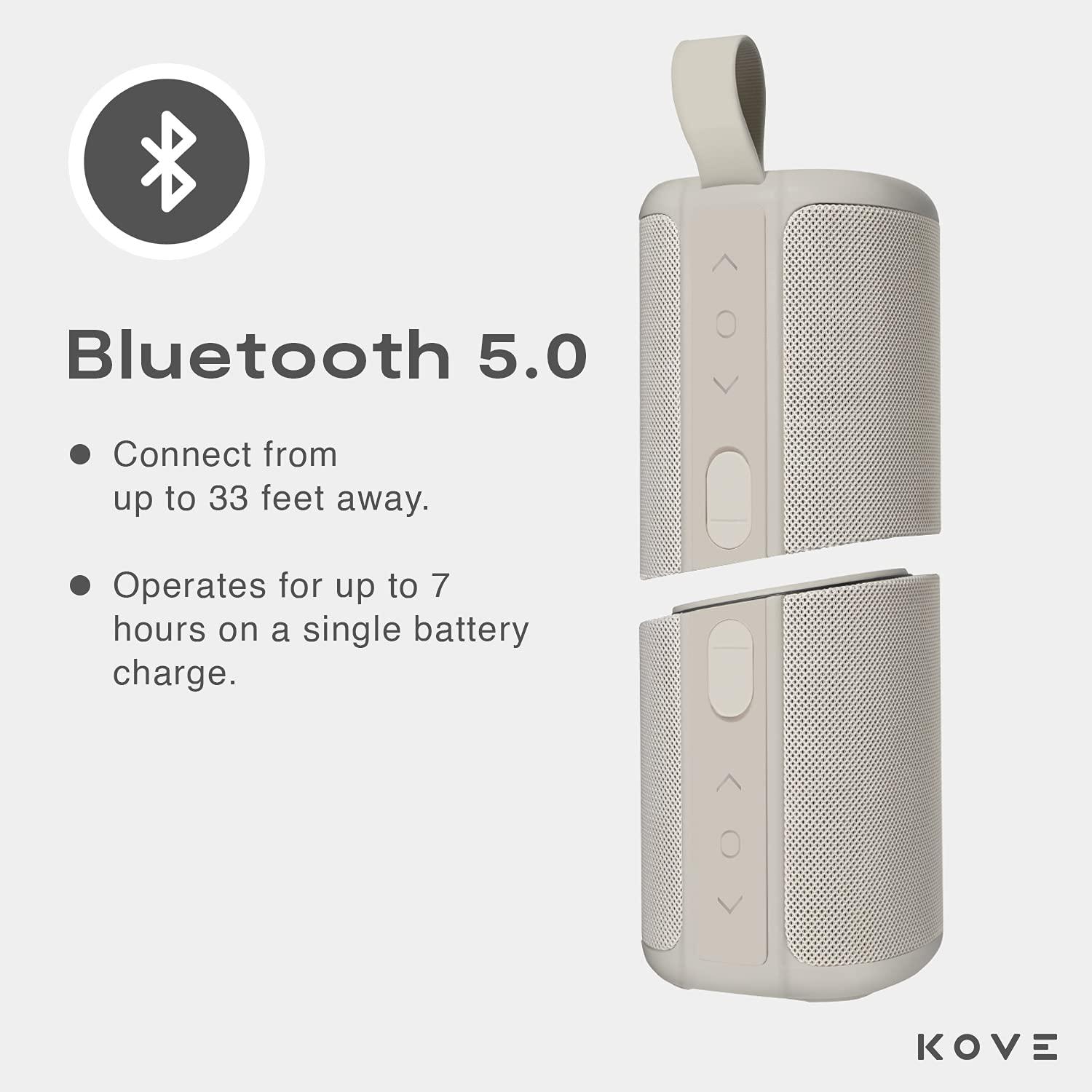 KOVE KOVE Commuter 2 Portable Speaker - Stone Bluetooth Speakers, Wireless with HD Louder Volume, Deep Bass Subwoofer, Microphone, IPX7 Water Resistant - Perfect Boom Box for Home, Outdoor or Travel