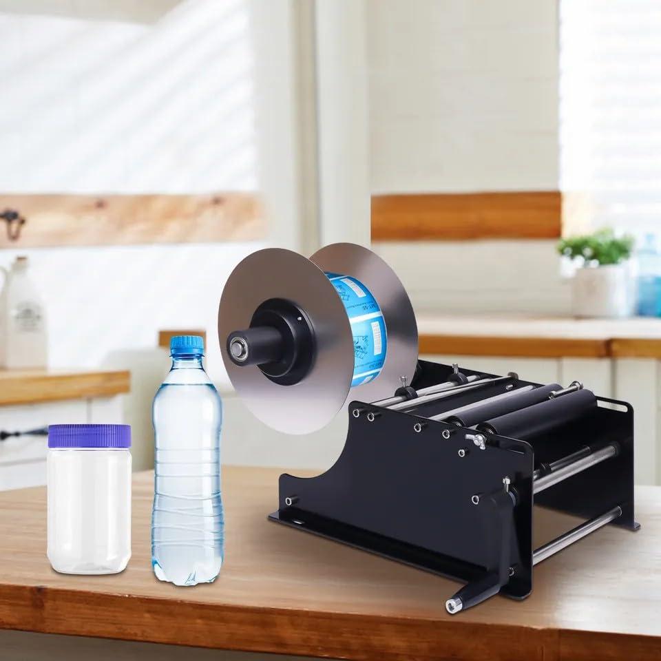 LIKARVA LIKARVA Semi Automatic Round Bottle Labeling Machine MT-30 Manual Labeling Machine Label Applicator Self-Adhesive Bottle Labeler with Handle MT 30 Bottle Sticker Labeler 30Times/Minute