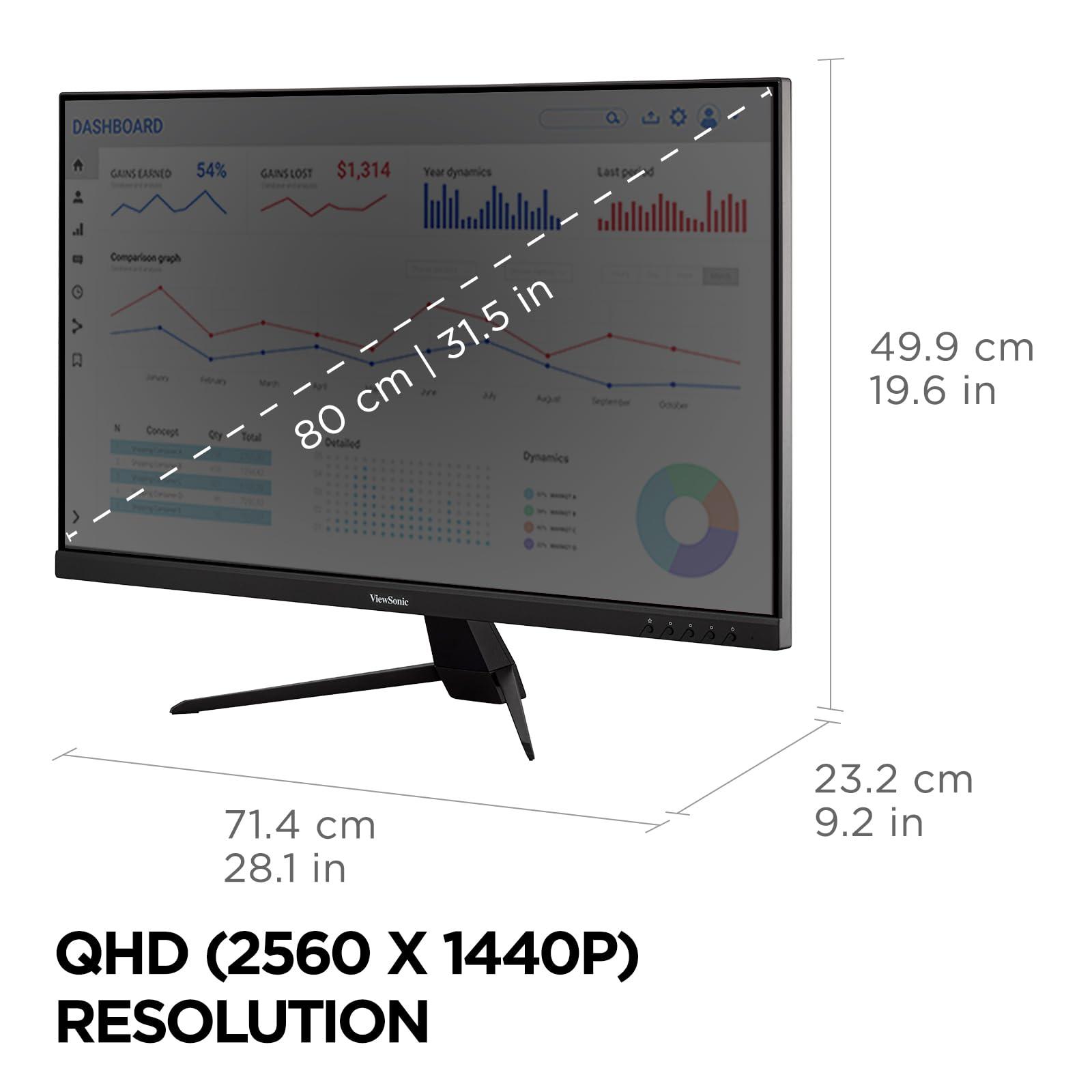 ViewSonic ViewSonic VX3267U-2K 32 Inch 1440p IPS Monitor with 65W USB C, HDR10 Content Support, Ultra-Thin Bezels, Eye Care, HDMI, and DP Input, Black