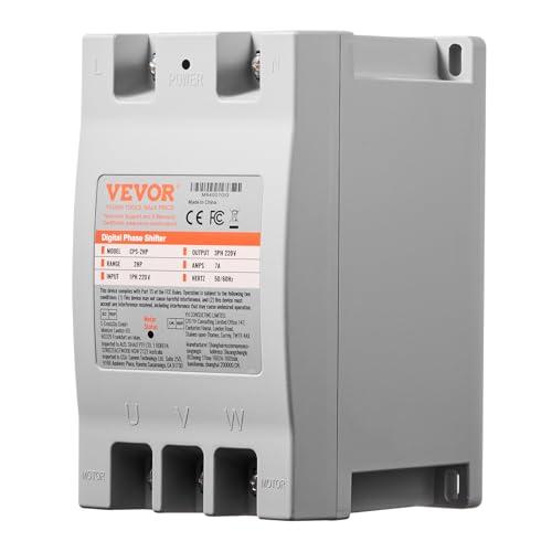 VEVOR VEVOR 3 Phase Converter - 2HP 7A 220V Single Phase to 3 Phase Converter, 220V Input/Output, Digital Phase Shifter for Residential & Light Commercial Use (One Converter for One Motor Only)