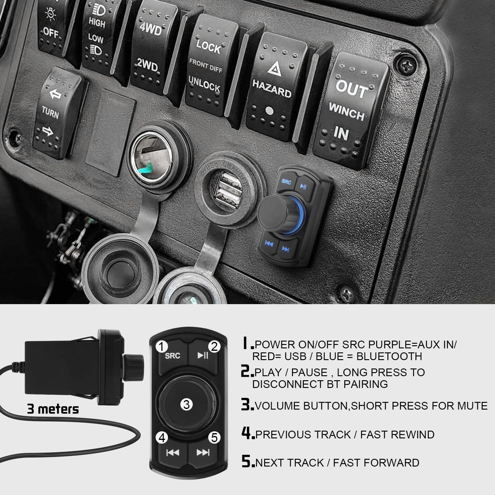 ThundrTunes ThundrTunes Marine Powersport Bluetooth Amplifier Audio System with 2pcs White Speakers, Class D 60W x 4 CH, Switch Mount, Suitable for Motorcycle, UTV, ATV, Boat