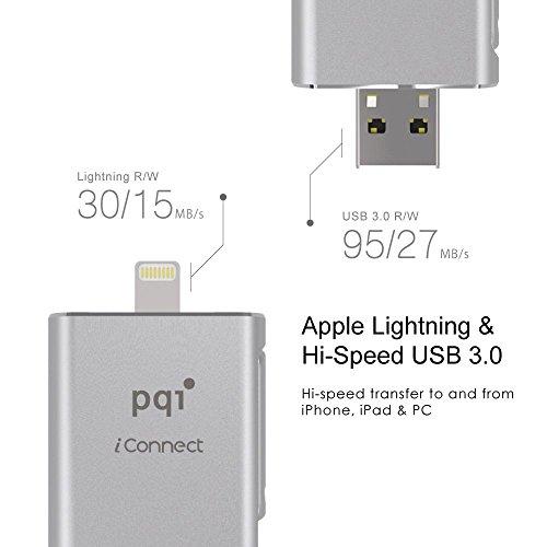 PQI [Apple Mfi] Iconnect 16 GB Mobile Flash Drive w/ Lightning Connector for iPhones, iPads, iPod Mac & PC USB 3.0 (Iron Gray)
