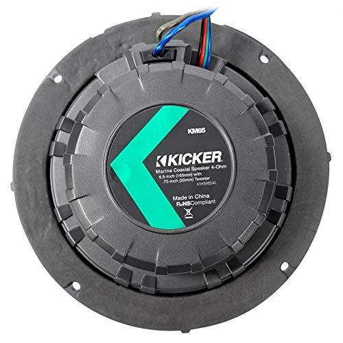 KICKER KICKER (2) 45KM654L 6.5\" 390w Marine LED Speakers w/Charcoal with White Grilles KM65 Bundle with 2 Rockville MAC65B 6.5\" Black Aluminum Wakeboard Tower Speaker Pod Enclosures