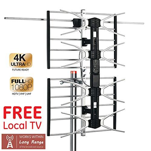 pingbingding PBD Outdoor Digital HD TV Antenna with High Gain Amplifier 150 Mile Long Range for UHF/VHF, Mounting Pole, 40FT RG6 Coaxial Cable, Easy Installation