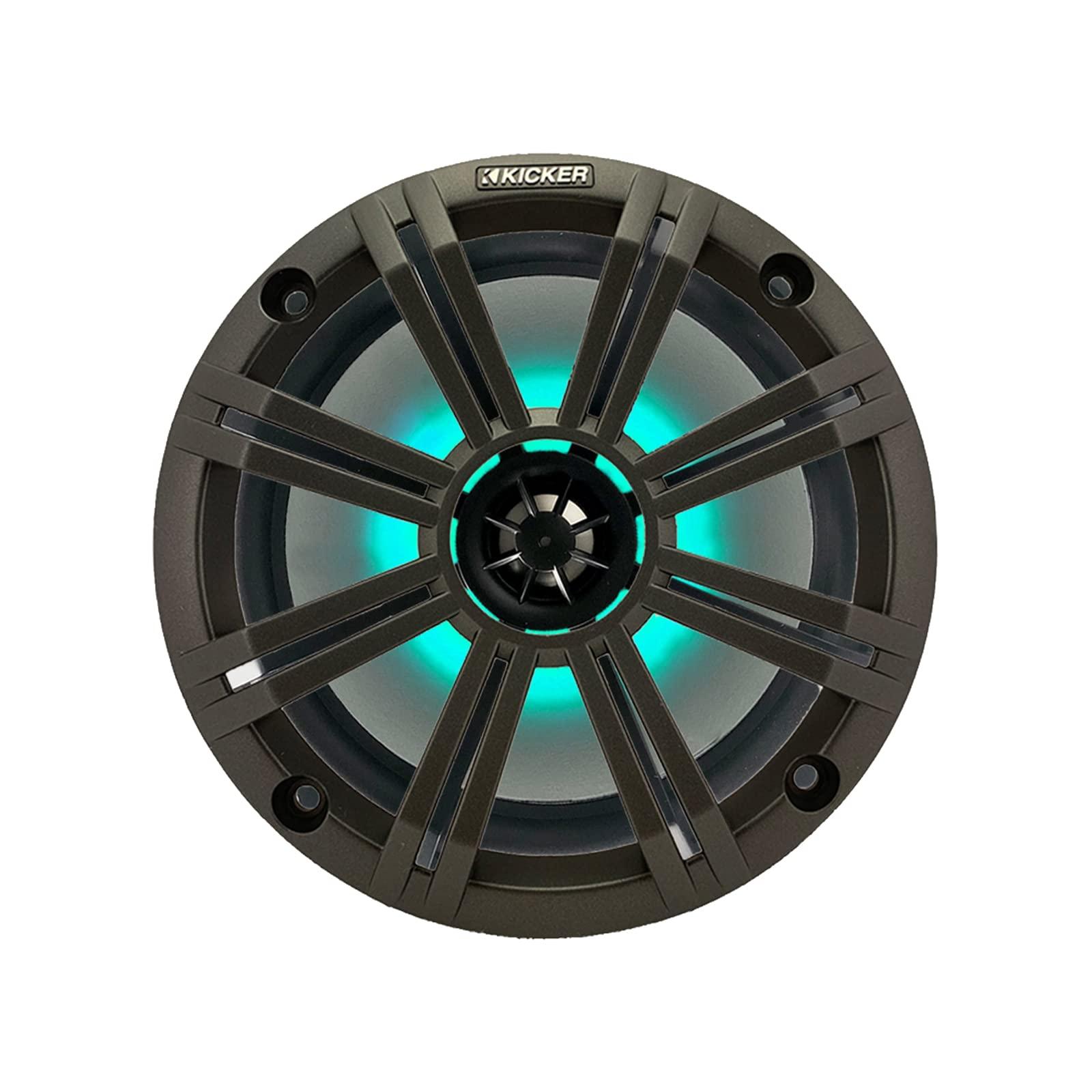 KICKER 2 Pair (Qty 4) of Kicker 8\" 2-Way 300 Watts Max Power Coaxial Marine Audio Multicolor LED Speakers with Charcoal Grilles, 50-Feet 16-Gauge Speaker Wire