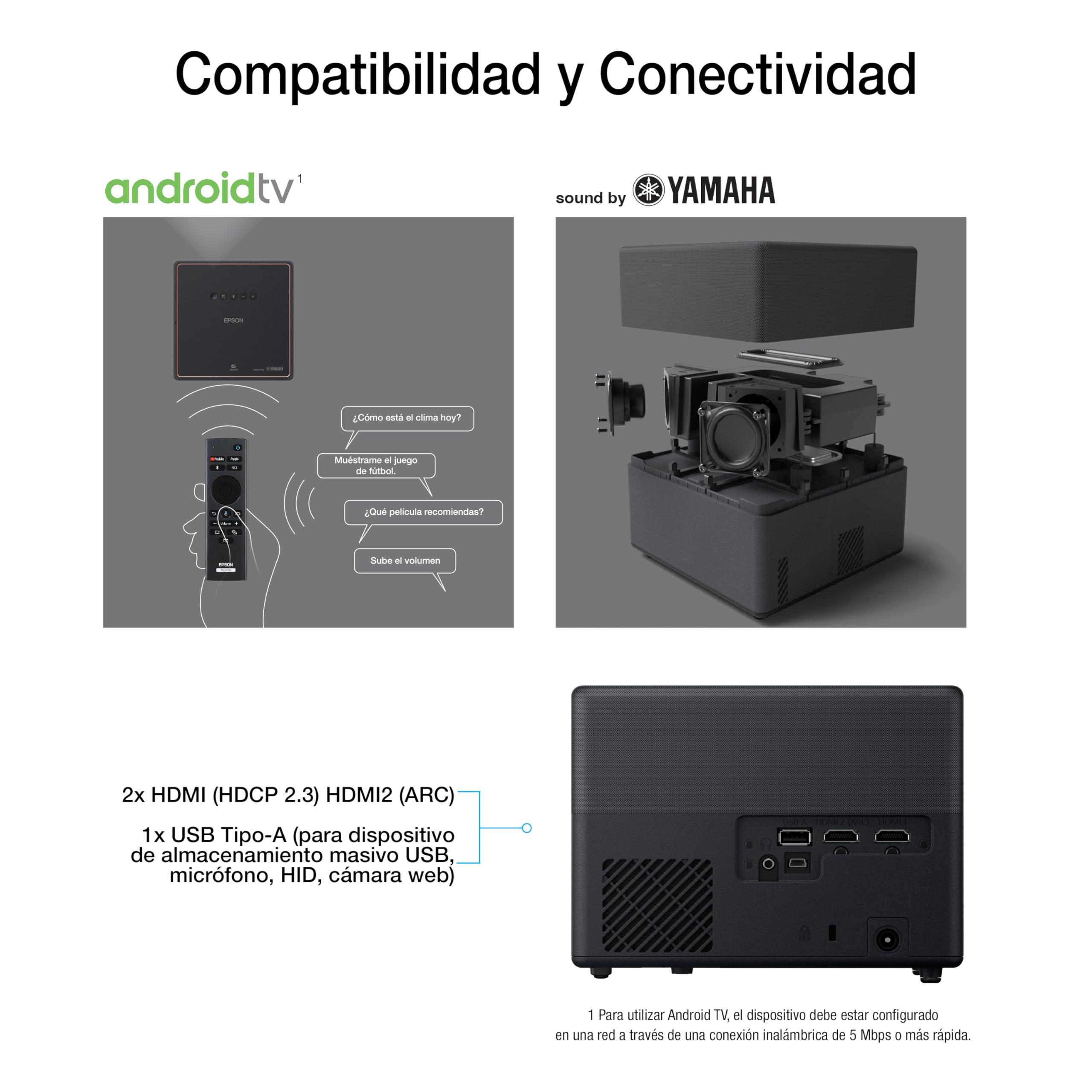 Epson Epson EpiqVision Mini EF12 Smart Streaming Laser Projector, HDR, Android TV, Movies, Family Gaming, Portable, sound by Yamaha, 3LCD, Full HD 1080p, 1000 lumens Color & White Brightness Bluetooth Black