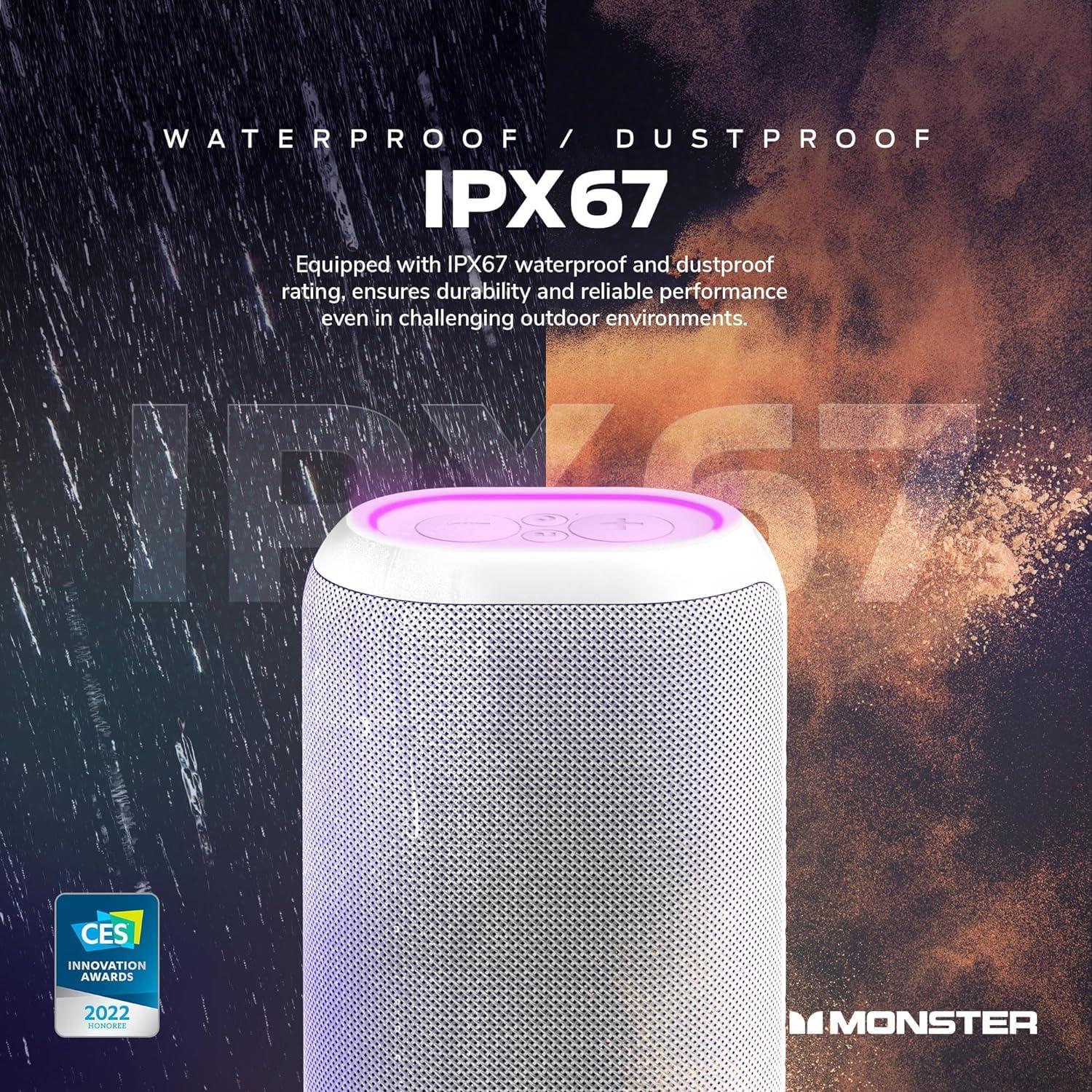 Monster Monster DNA Max Portable Bluetooth Speaker, Loud Speaker with 360 Bass Sound and 10W Wireless Charging Pad, IP67 Waterproof - Indoor and Outdoor Use