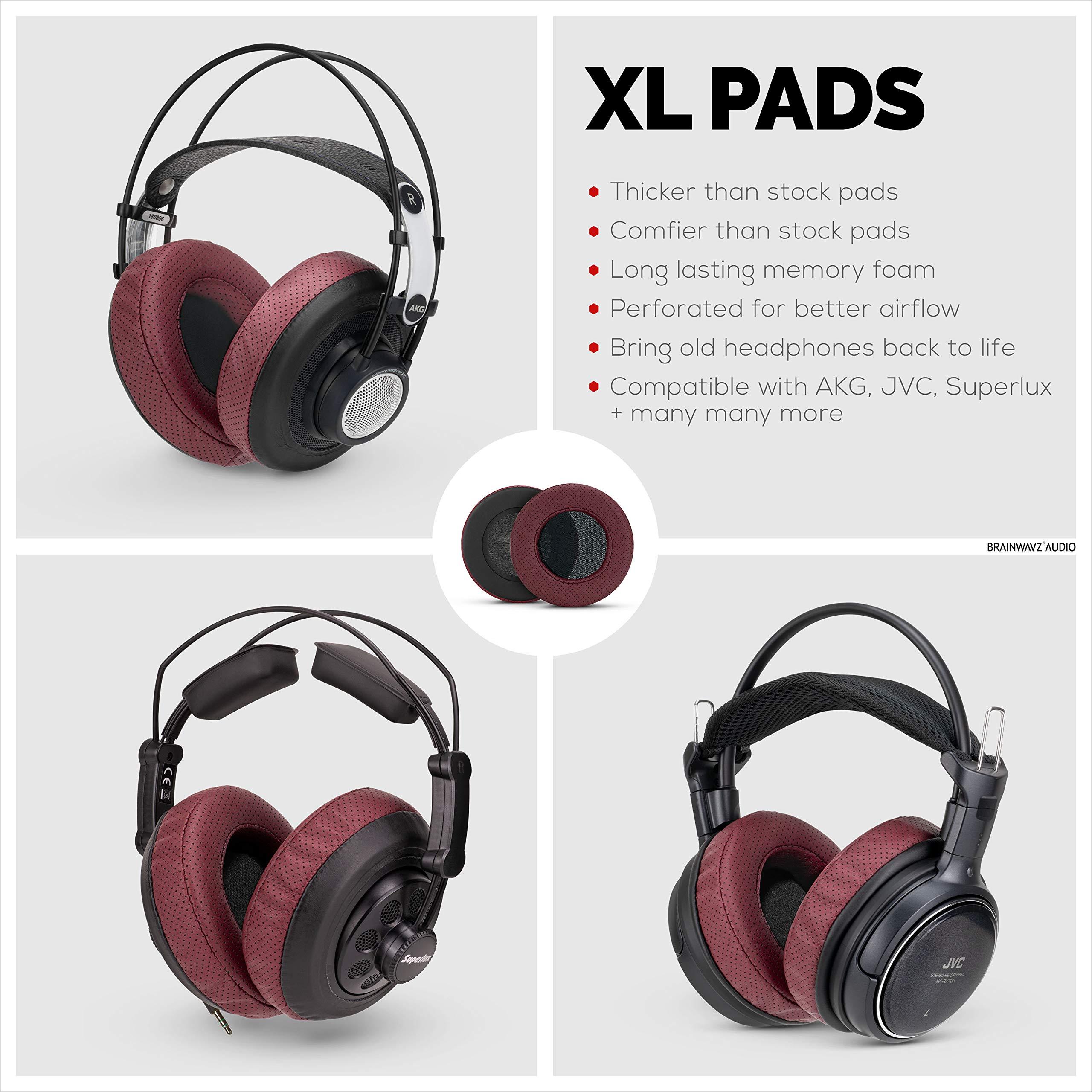 BRAINWAVZ Brainwavz XL Large Replacement Memory Foam Earpads - Suitable for Many Other Large Over The Ear Headphones - Sennheiser, AKG, HifiMan, ATH, Philips, Fostex, Sony (Perforated Red)