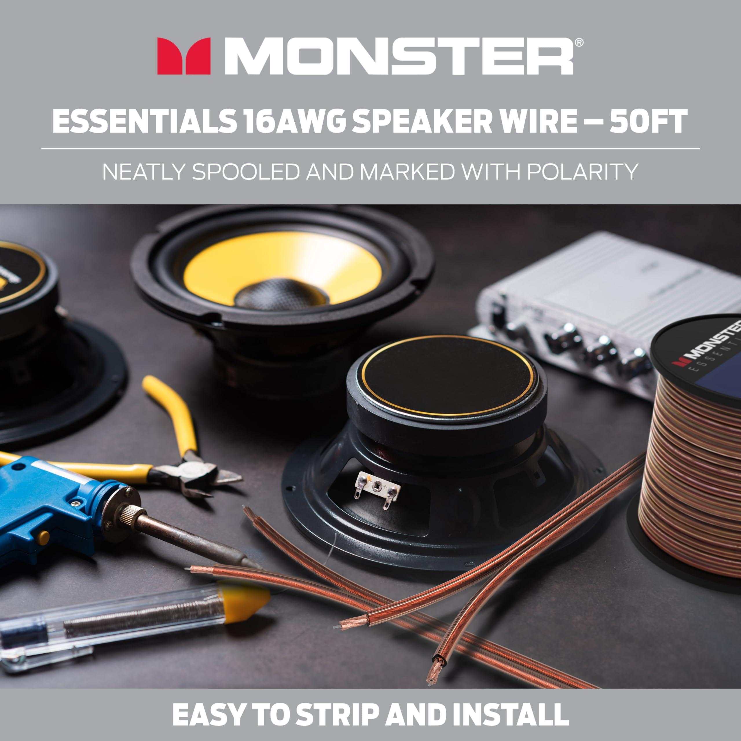 Monster Monster Essentials High Performance Speaker Wire 16 Gauge Copper Clad Aluminum (CCA) Speaker Cable 50 FT Spool Ideal Home Cinema Speaker Wire Cable and Car Audio Speaker Cables/Speaker Wires